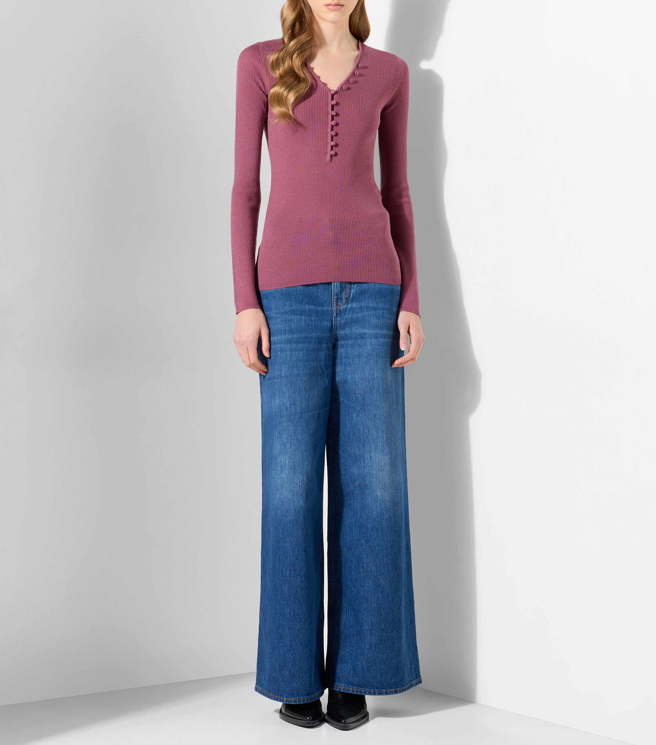 Blusa lisa manga larga Mujer