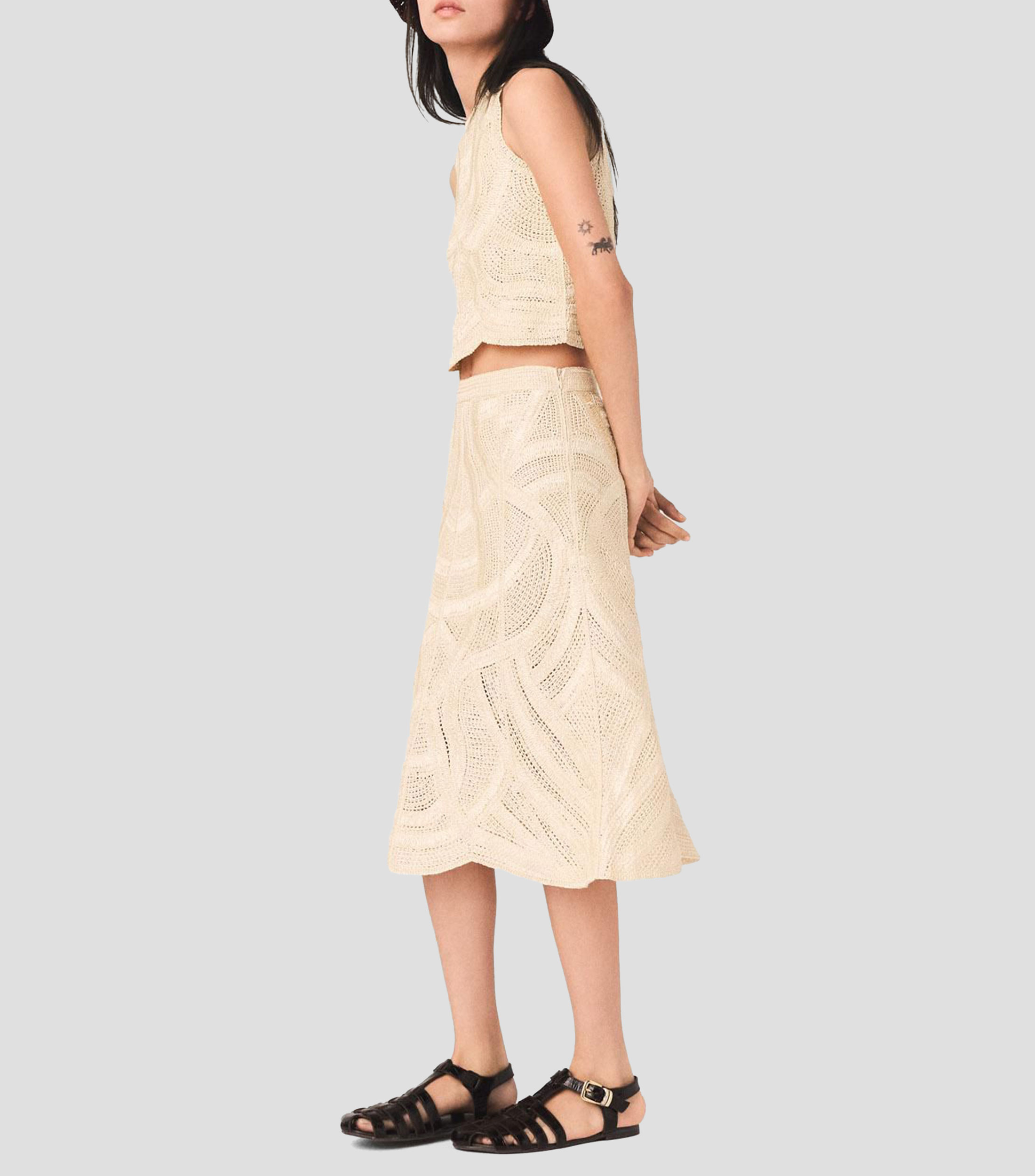 Falda midi de corte regular microdiseño Mujer