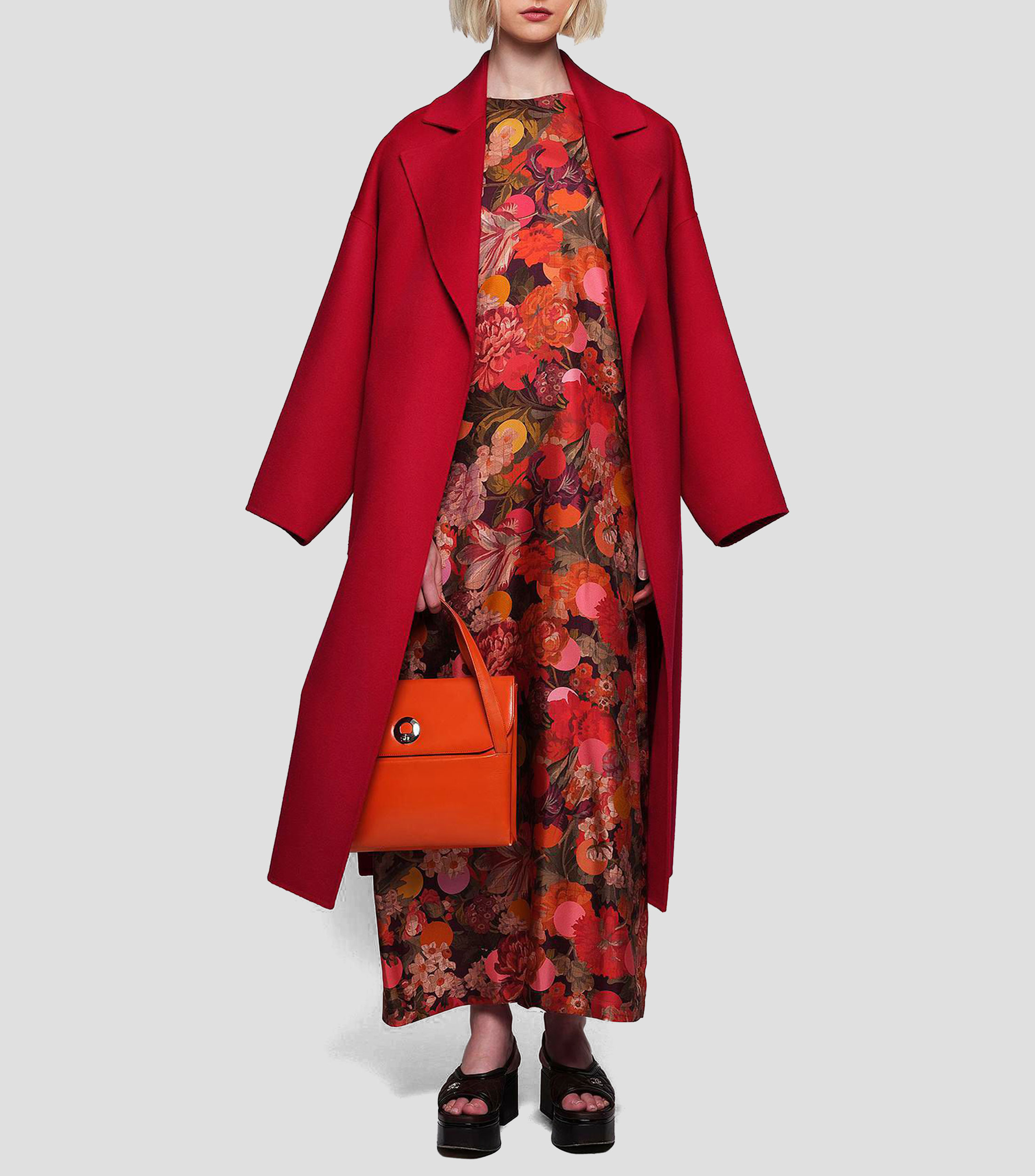 Vestido largo manga larga con flores Mujer