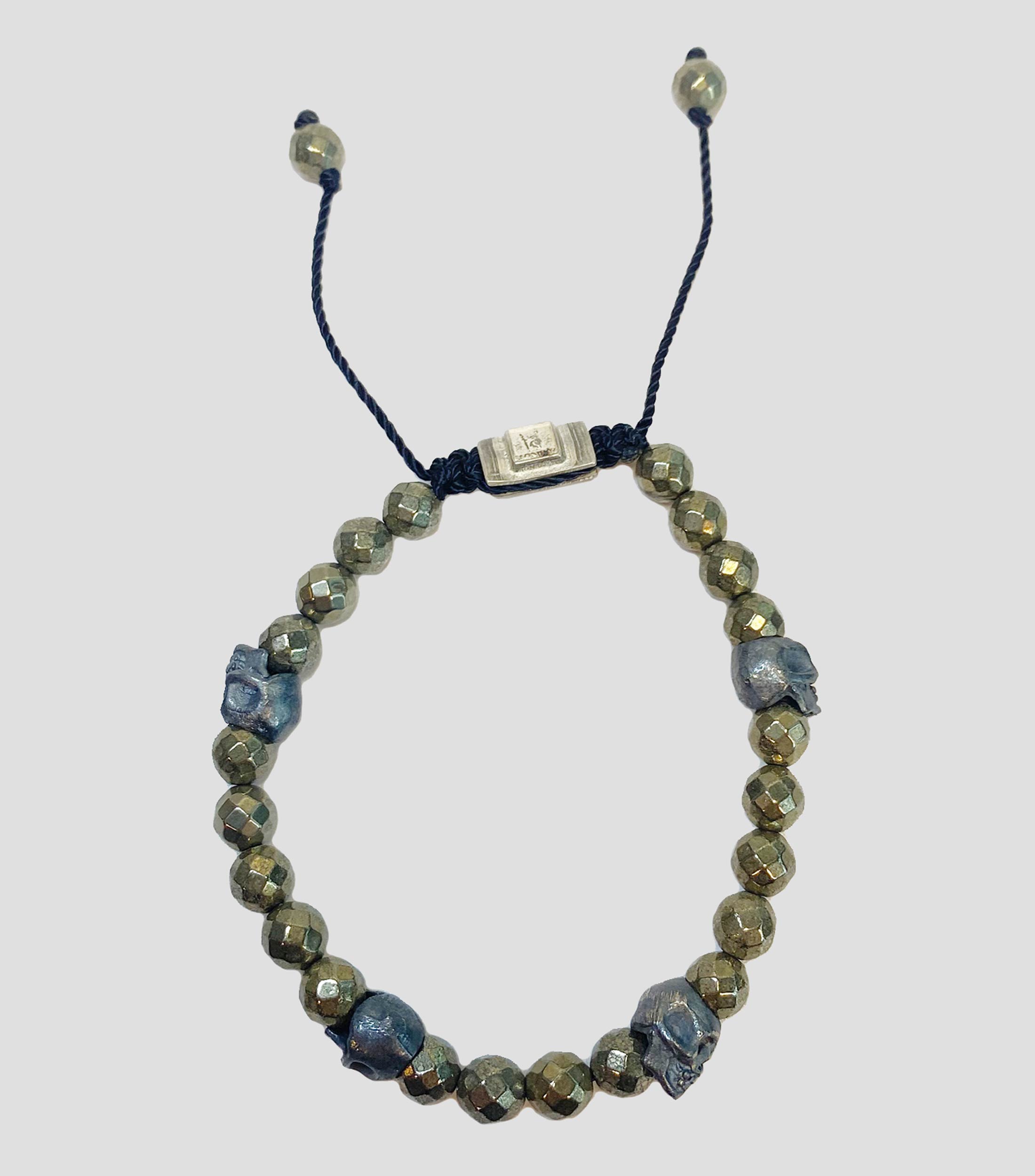 Brazalete Skull Flaked piedra pirita Hombre