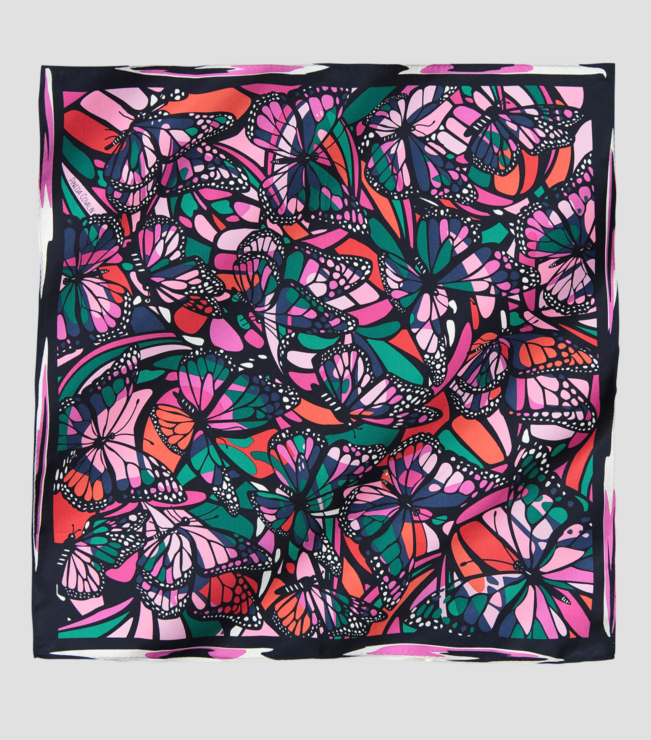 Mascada verde y rosa con mariposas Mujer