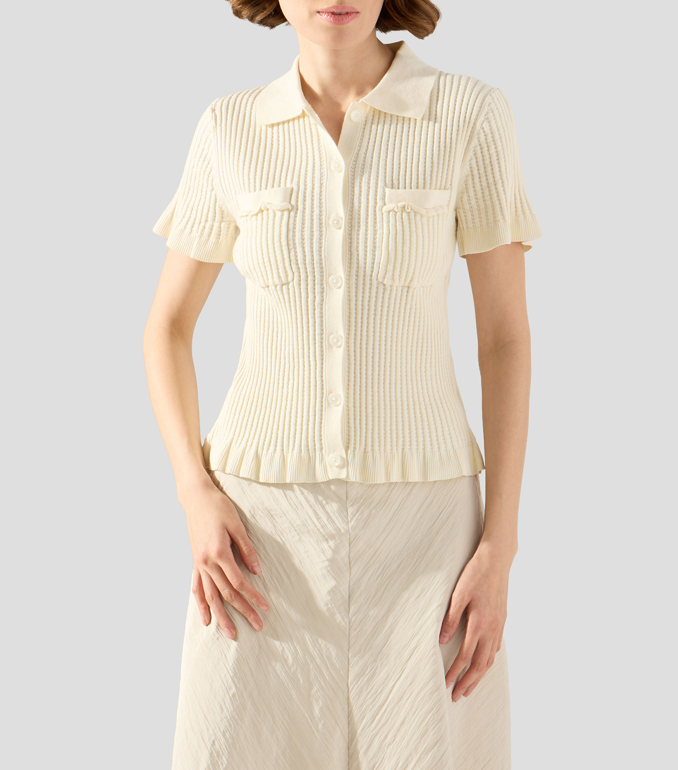 Blusa lisa con manga corta Mujer