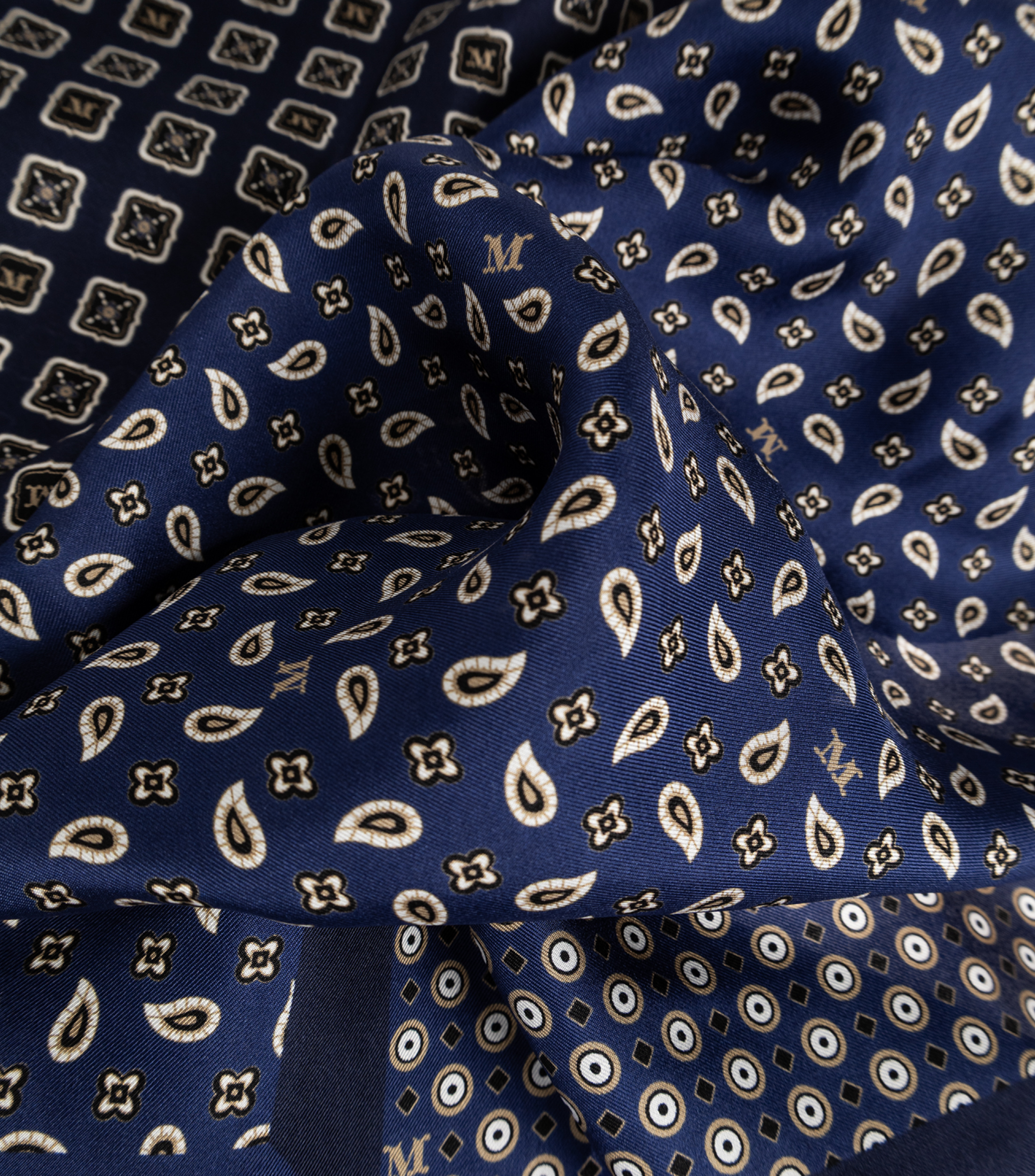 Foulard en seda azul marino estampado Mujer