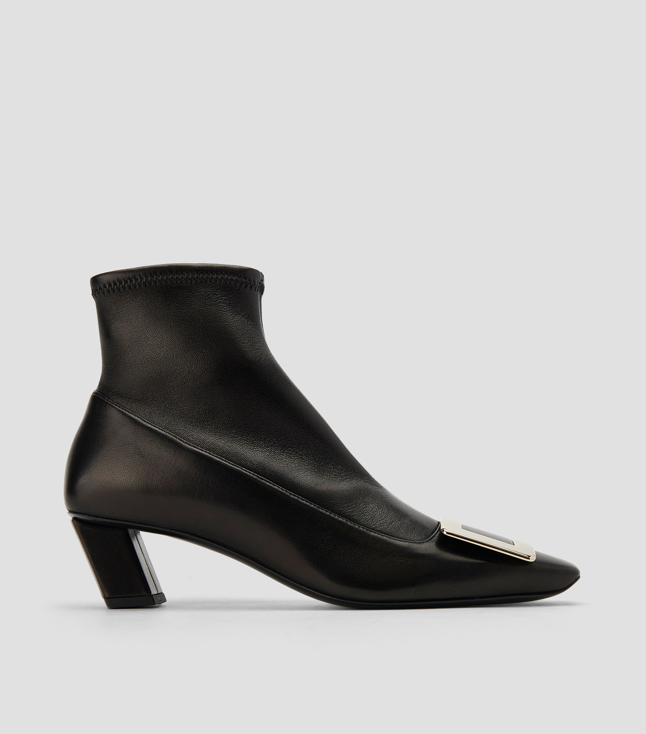 Botines en piel con tacón bajo cuadrado Mujer