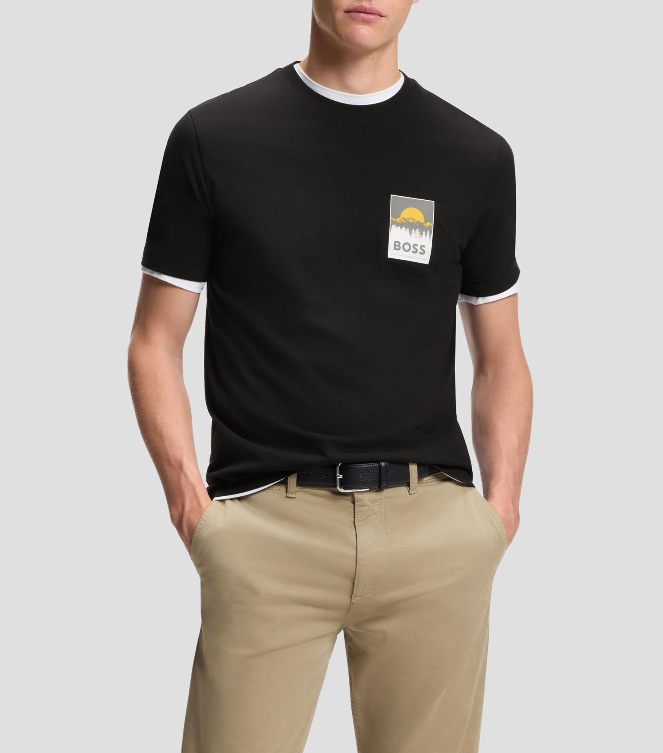 Playera BOSS de punto de algodón con logo de diseño Hombre