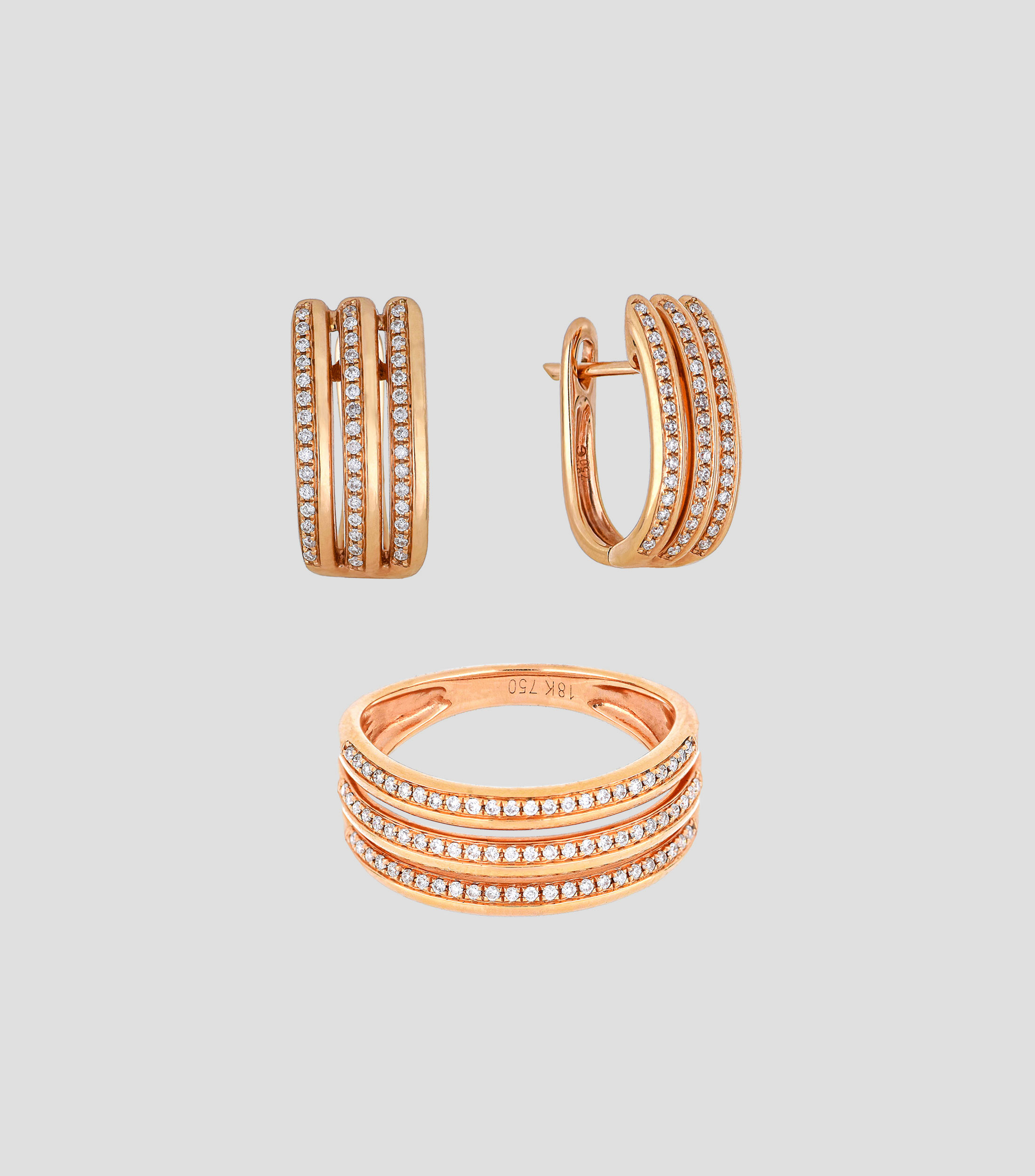 Set de anillo y aretes en oro rosa de 14 Kts Mujer