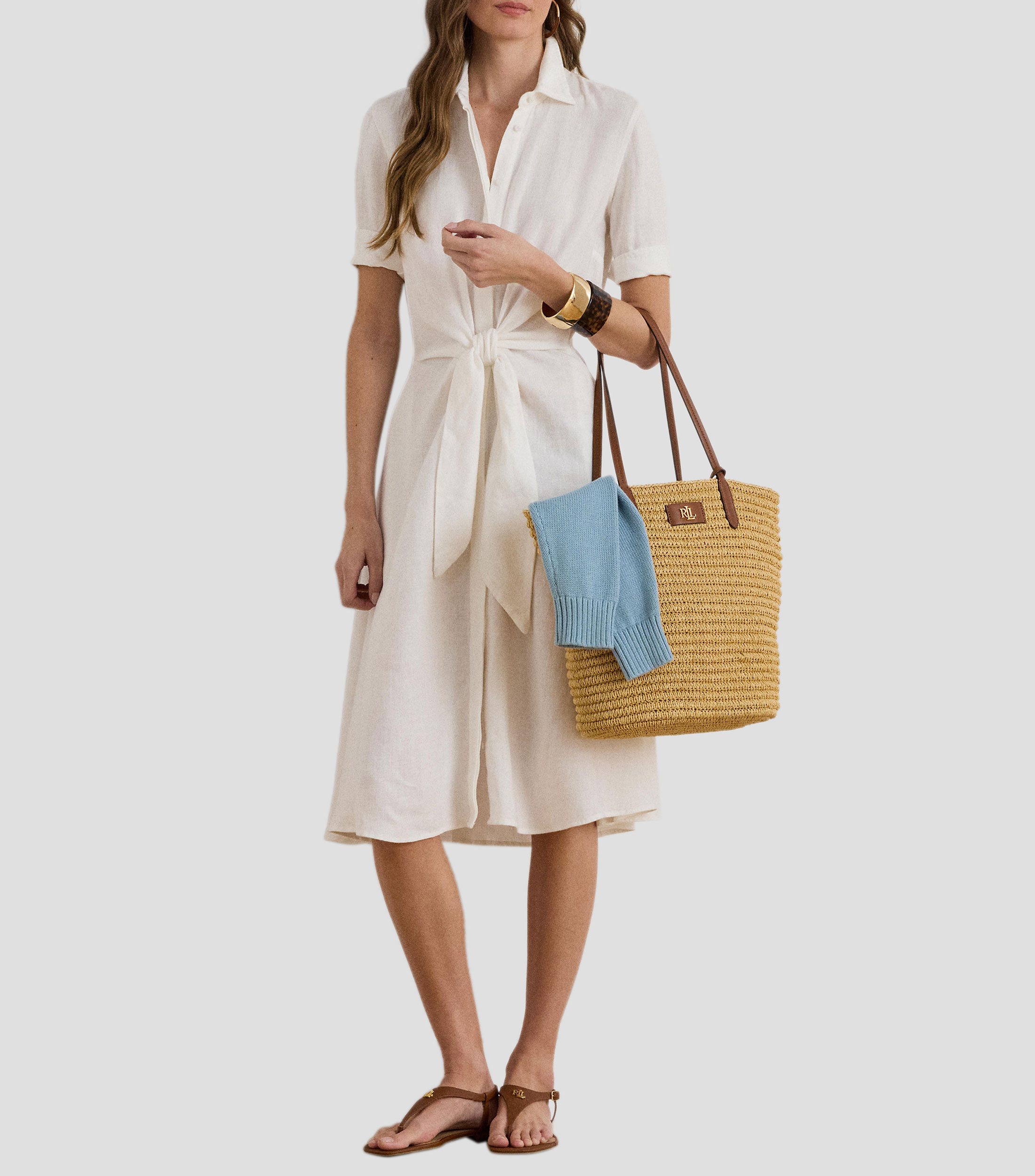 Vestido camisero midi liso Mujer