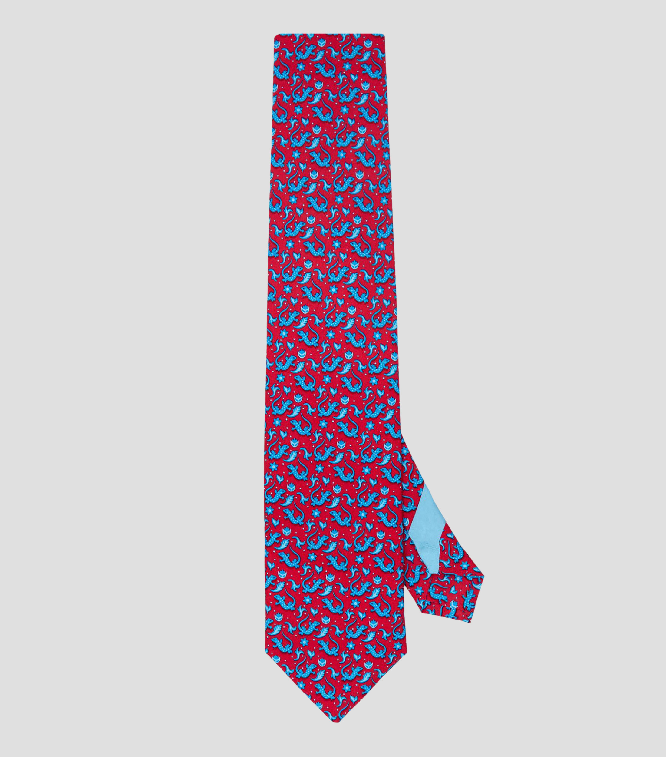 Corbata ancha de seda rojo, azul estampada S8 Iguana Mexicana