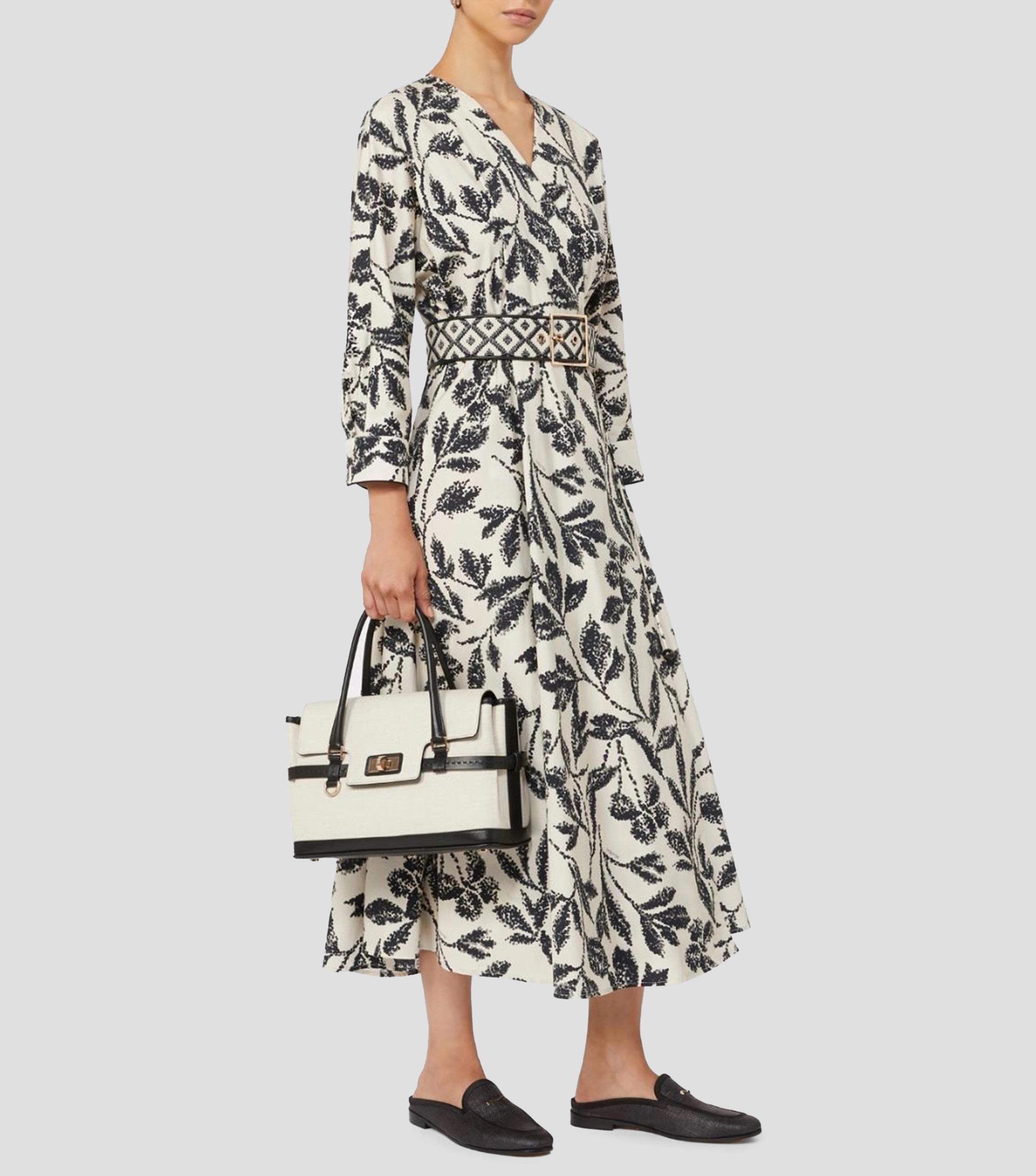 Vestido midi con manga 3/4 estampado Mujer