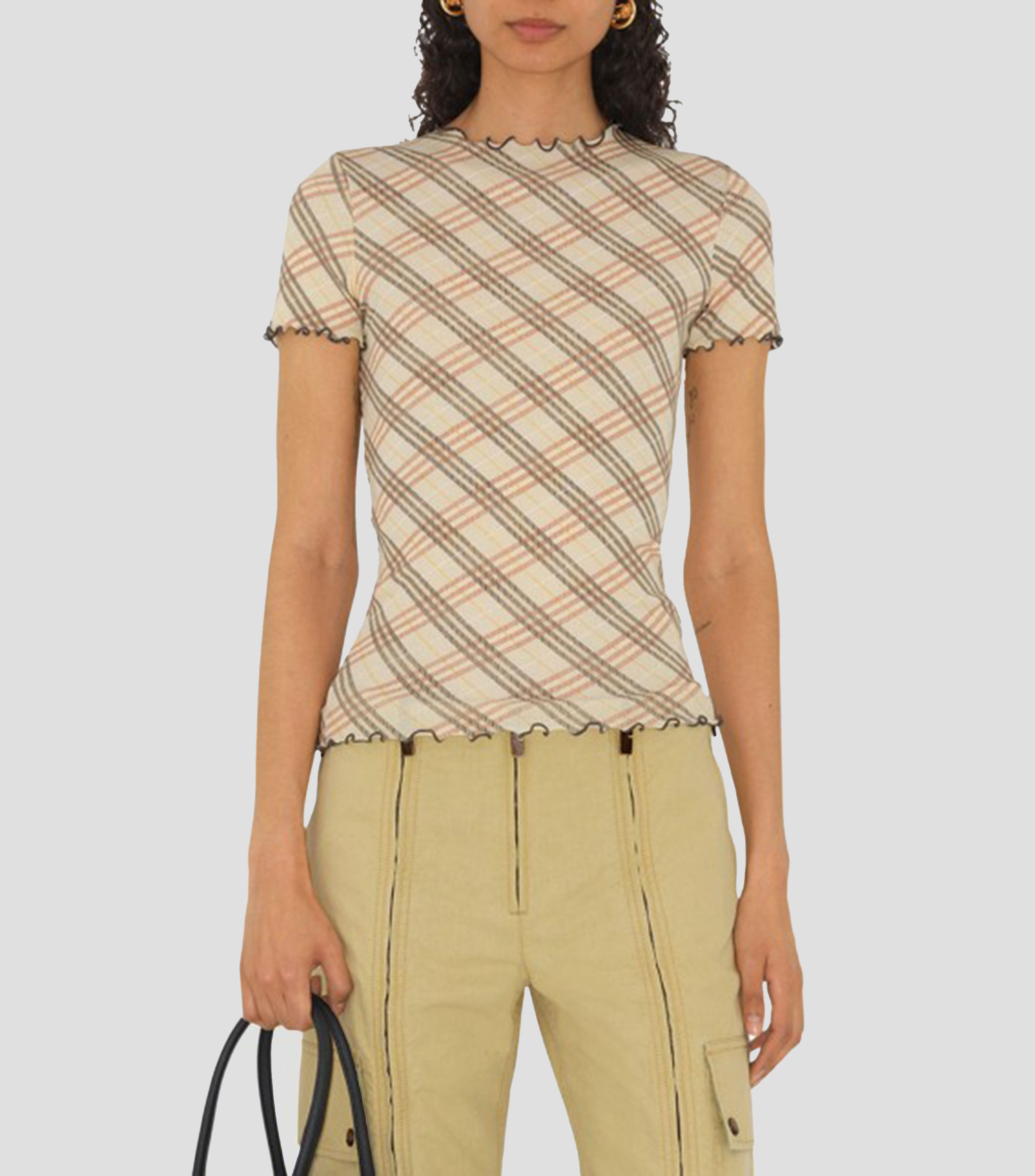 Playera cuello redondo manga corta con líneas Mujer
