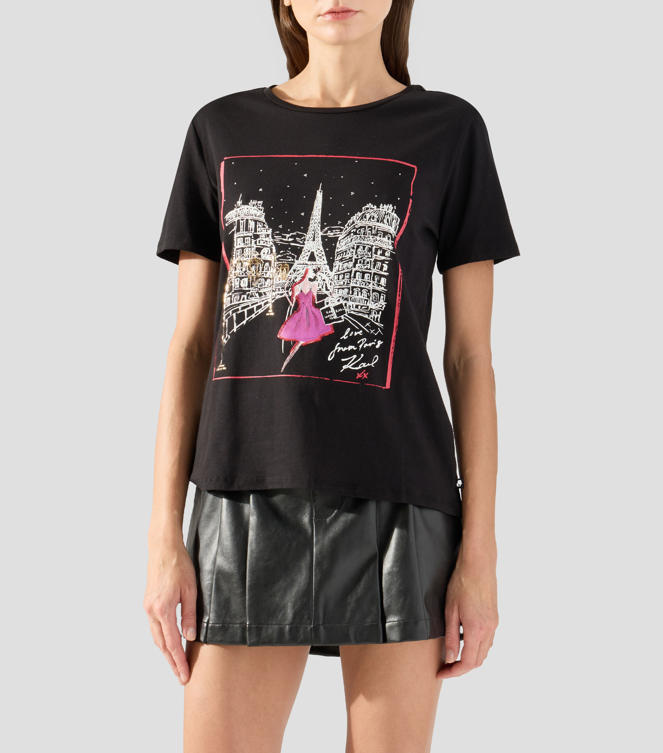 Playera cuello redondo manga corta con estampado Mujer