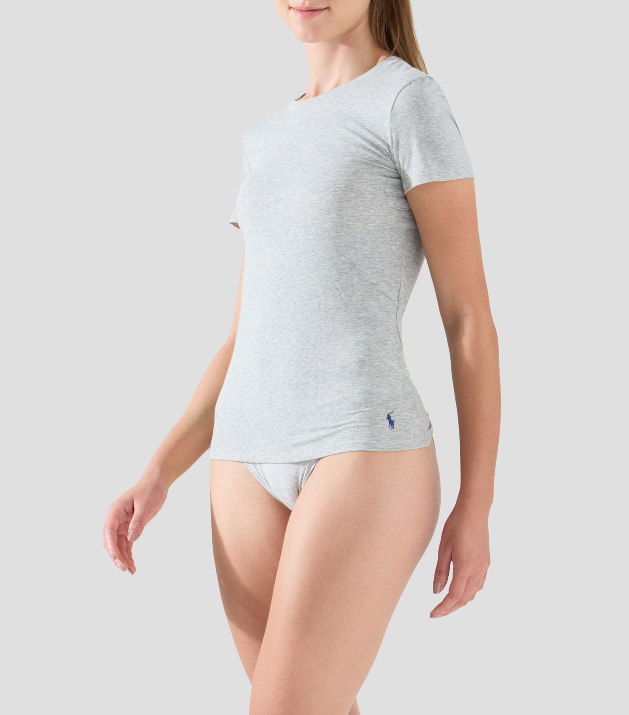 Playera de algodon elastico con cuello redondo Mujer