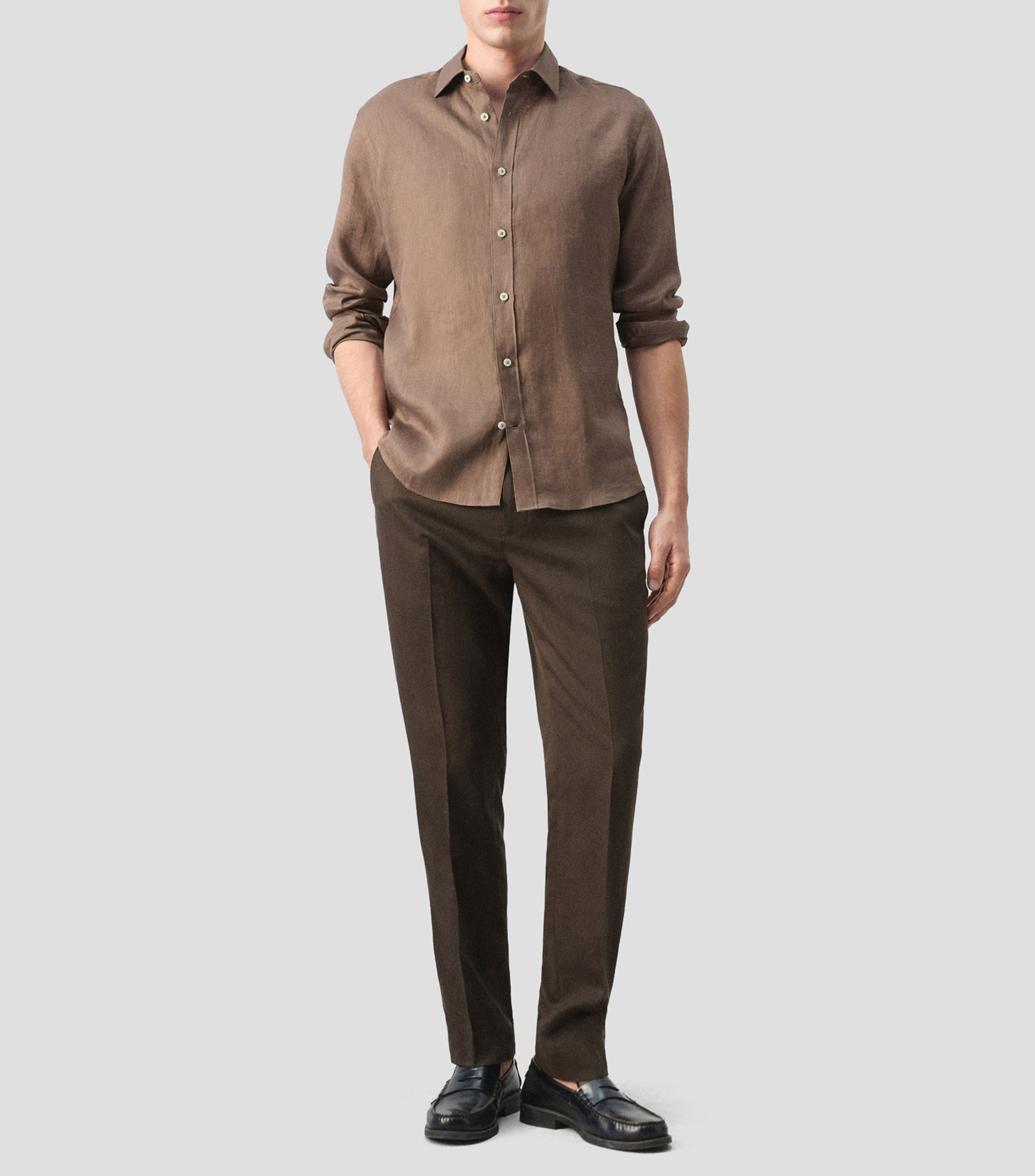 Camisa lisa manga larga Hombre