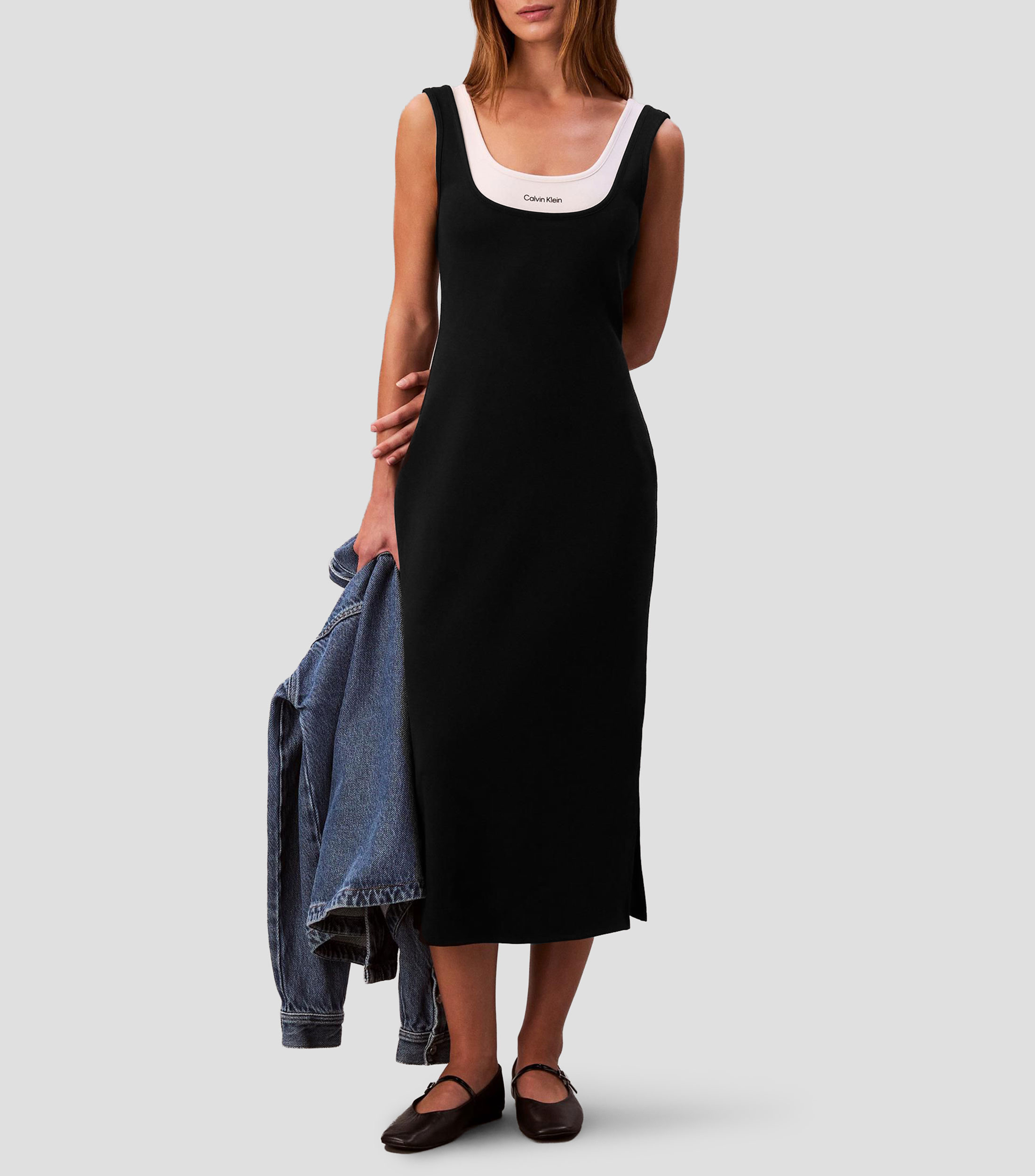 Vestido midi liso Mujer