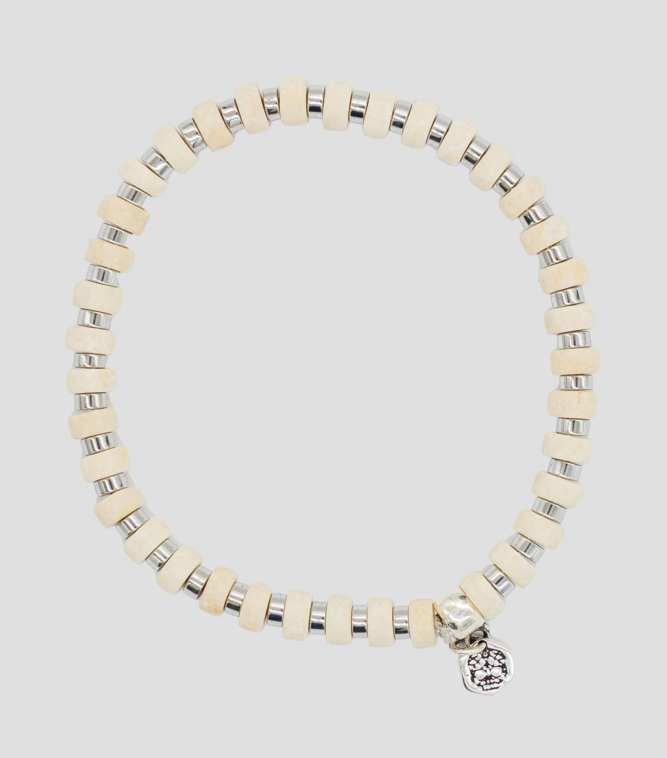 Pulsera en plata 925 blanca con cuentas cilíndricas Hombre