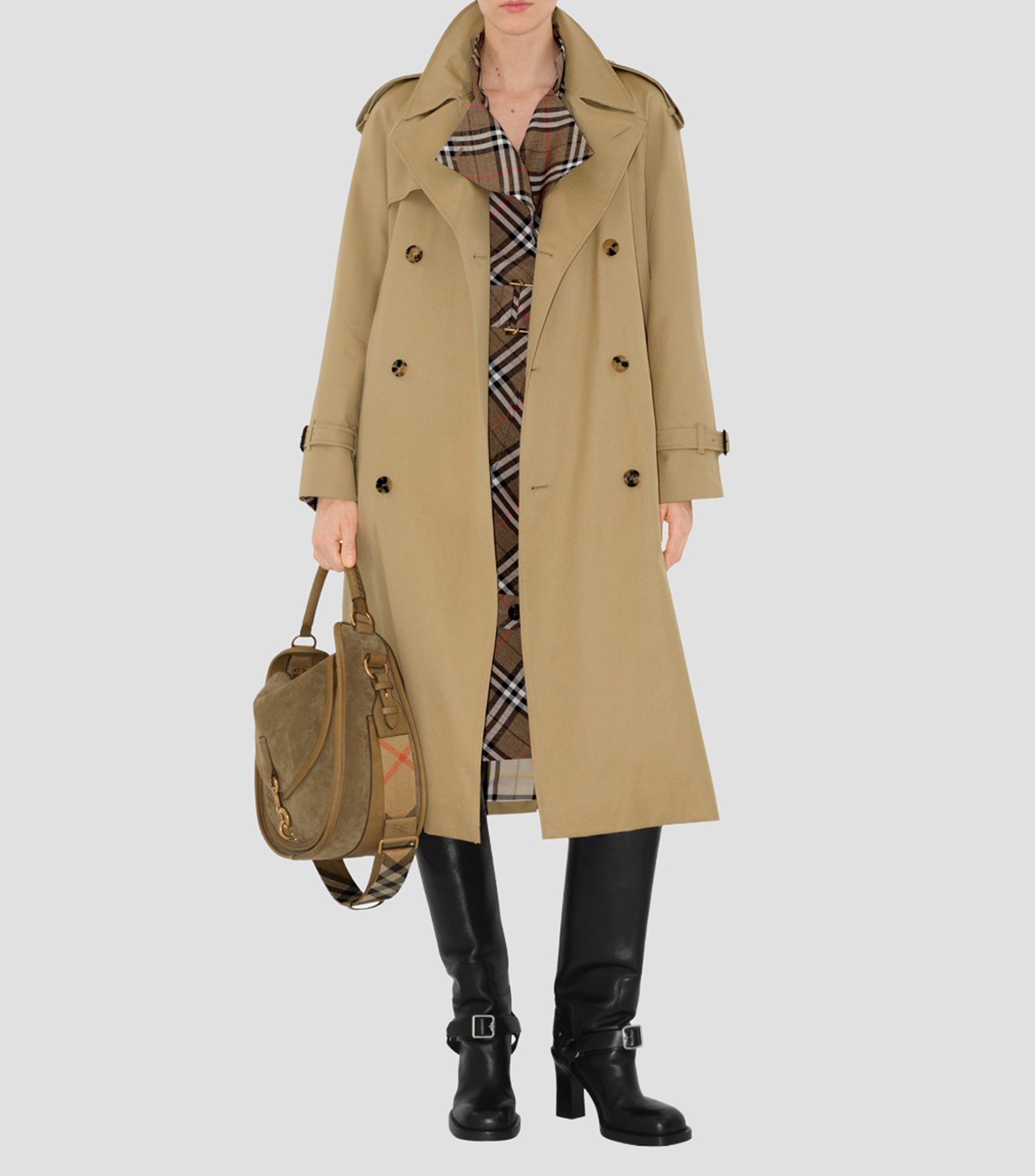 Gabardina larga estilo trench coat con botones y cinta Mujer