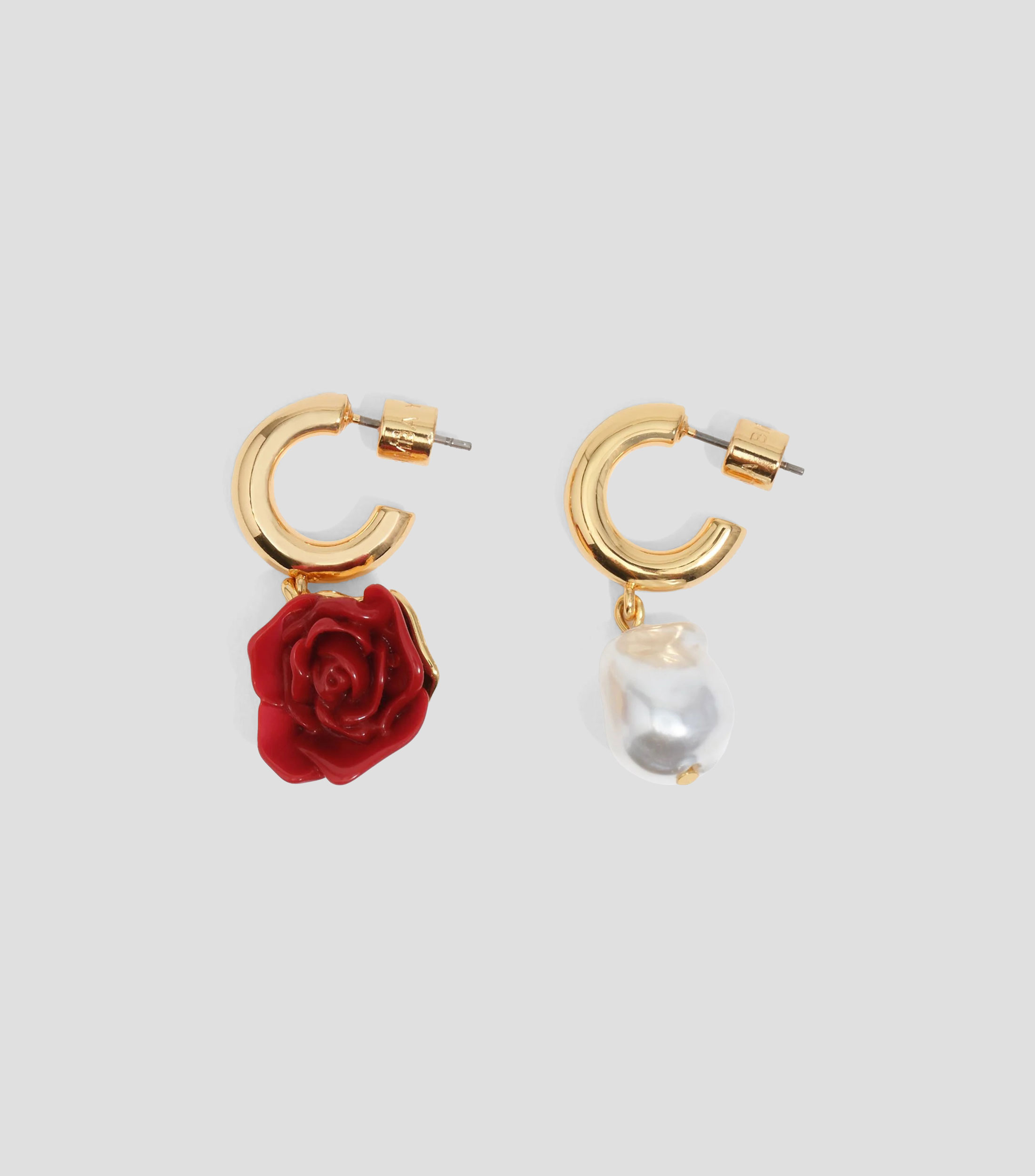 Aretes de aro con rosa y perla Mujer