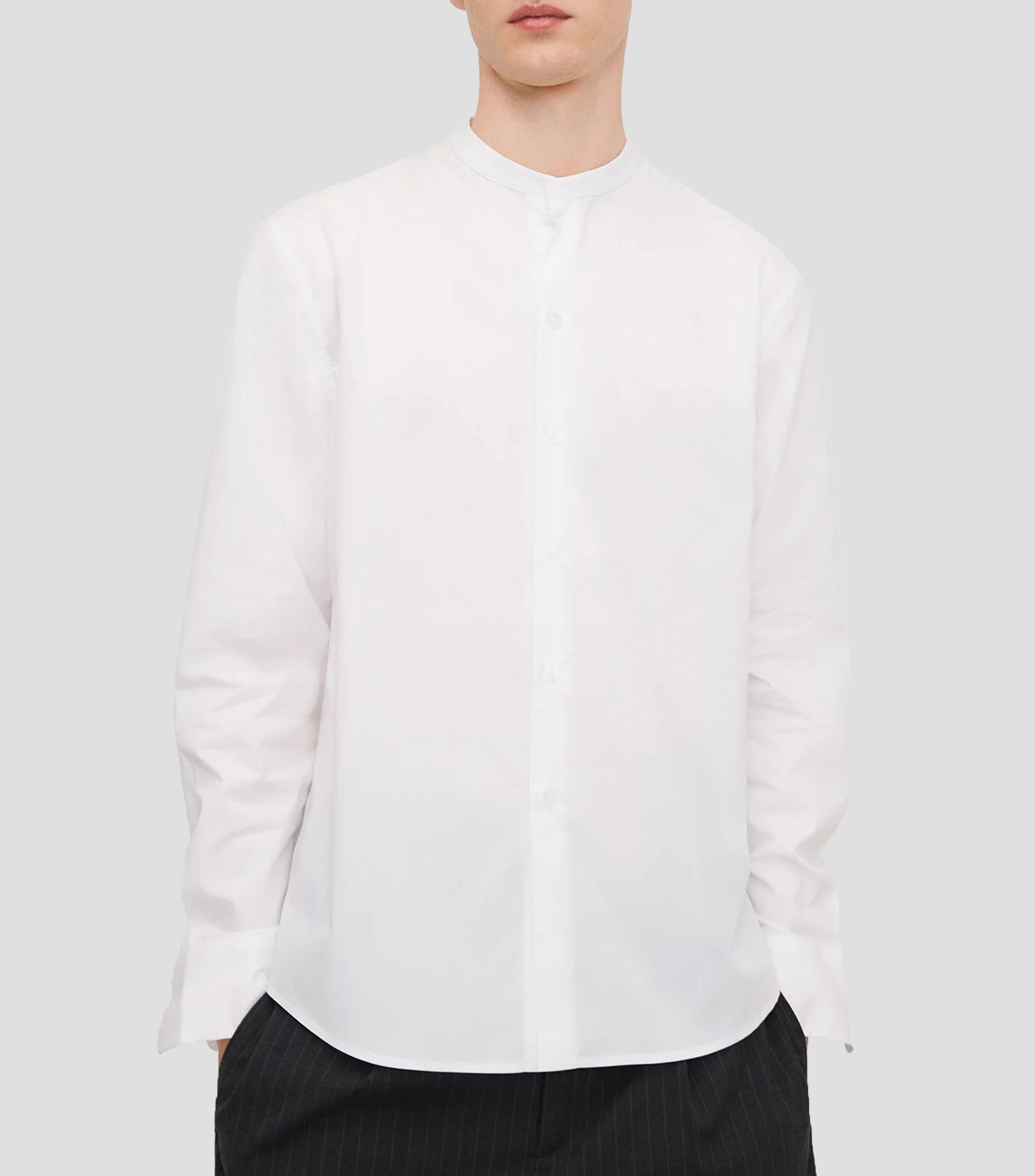 Camisa lisa de cuello mao y manga larga Hombre