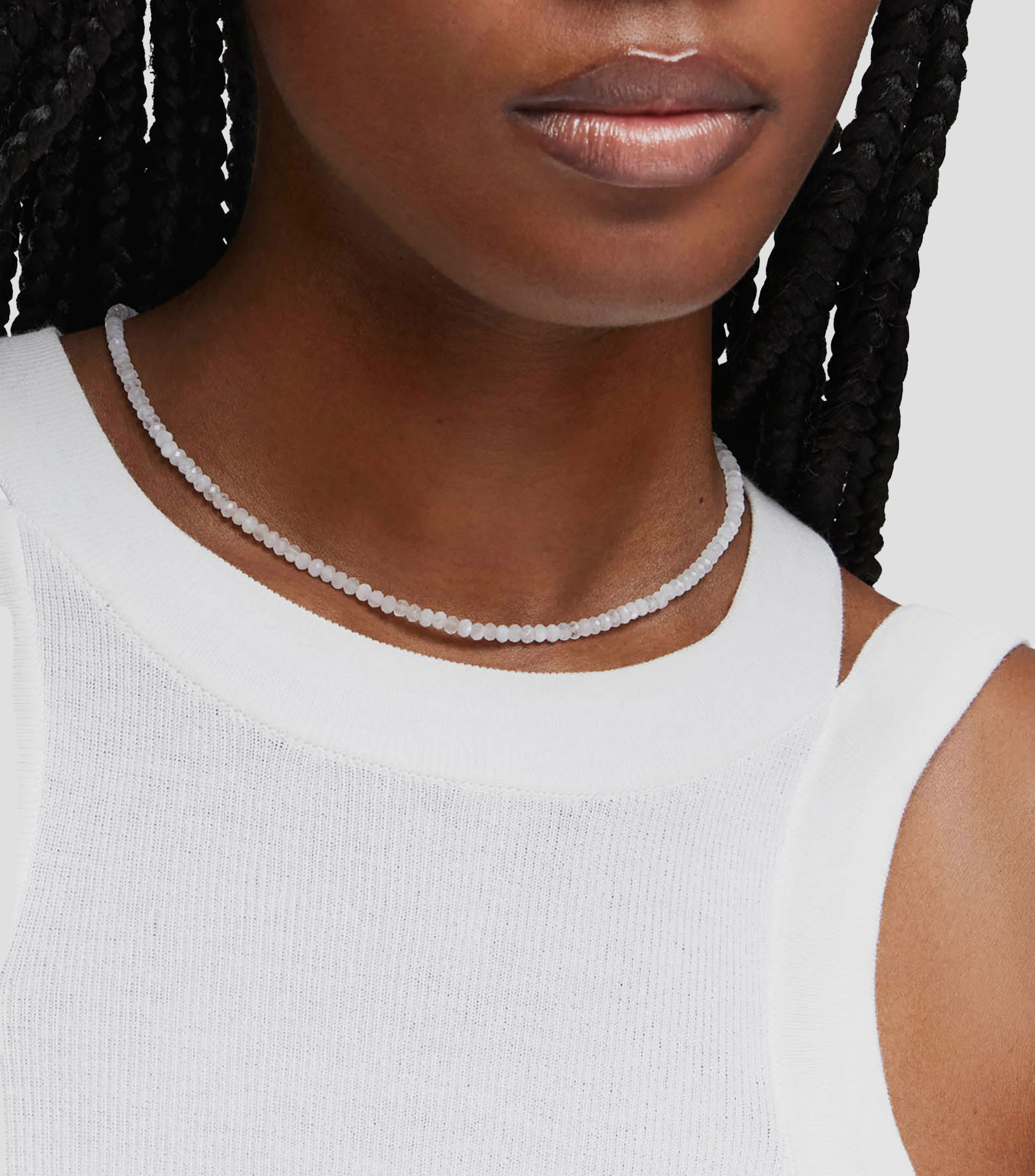 Collar en plata y piedra luna facetada Basic Colors Mujer