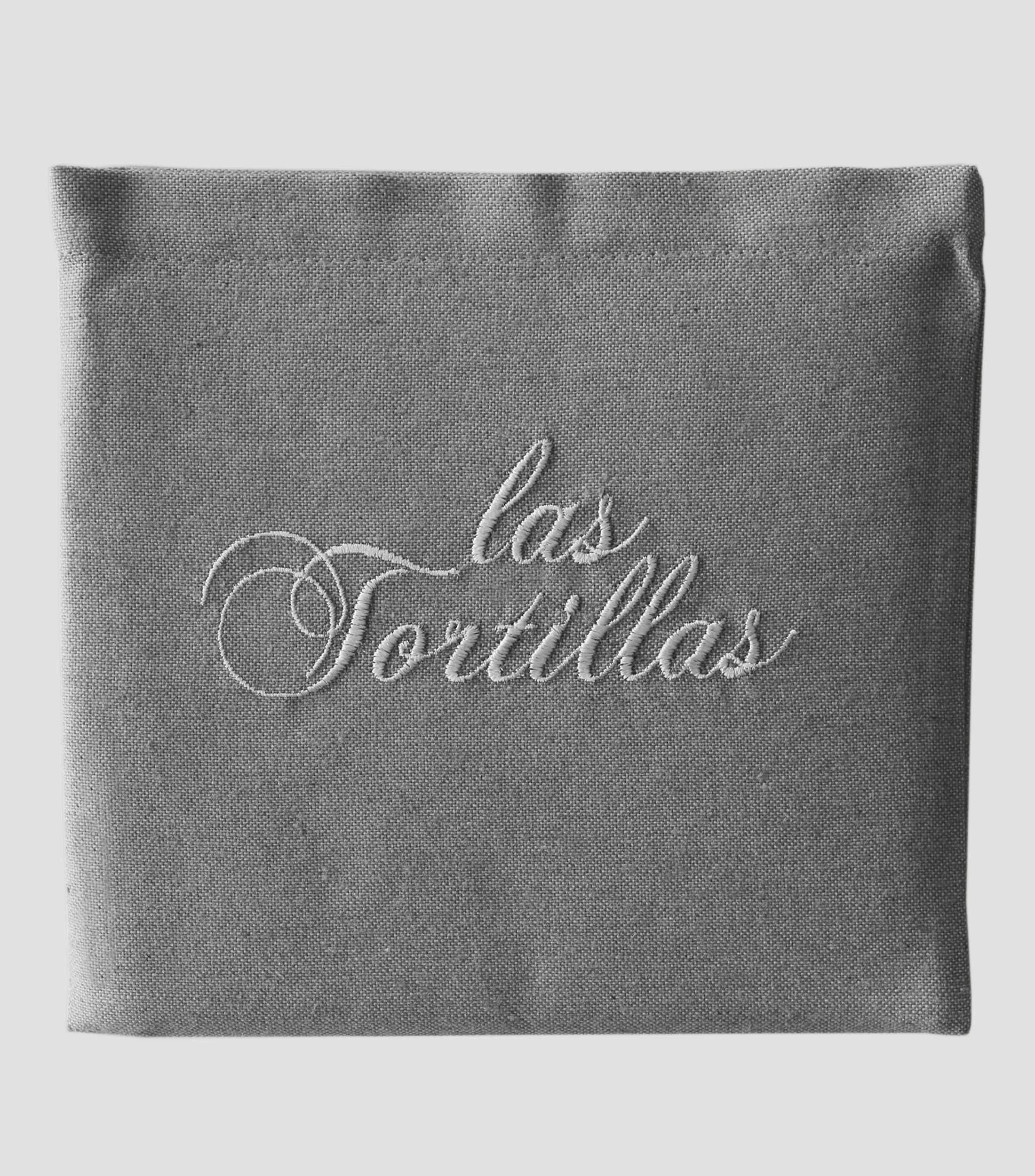 Tortillero Gris Bordado en Caligrafía Blanca