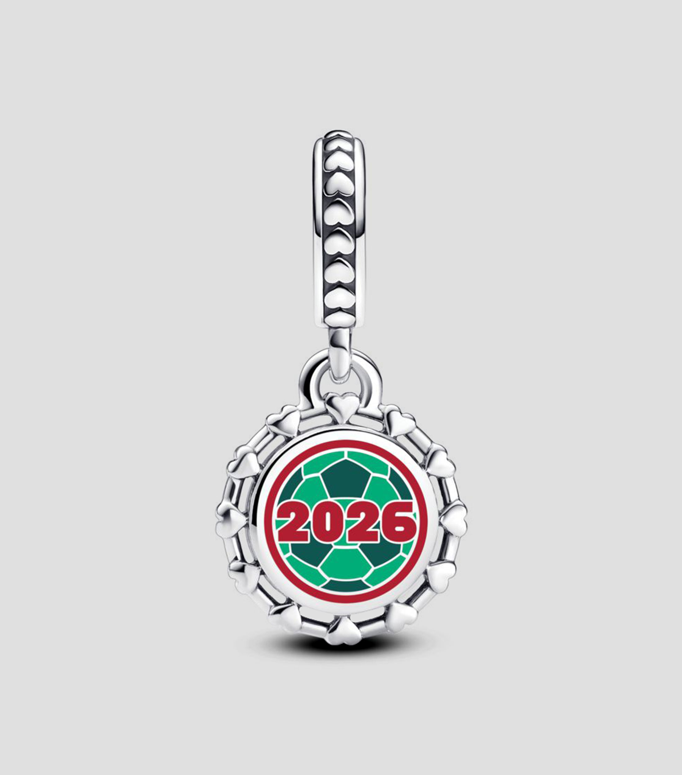 Charm en Plata Balón de Fútbol México Corazones 2026 Unisex