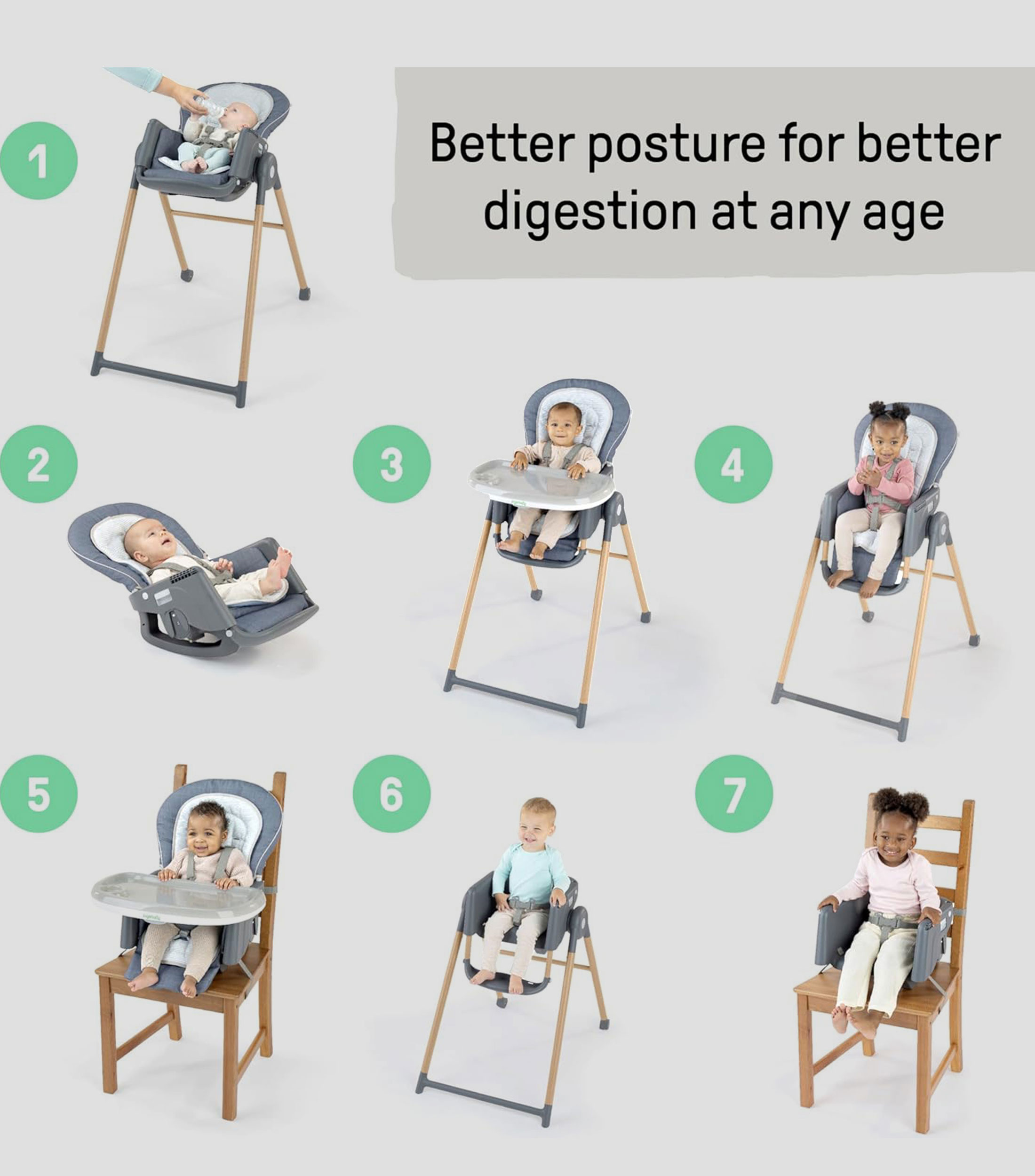 Silla alta convertible Proper Positioner de lujo 7 en 1 para bebé