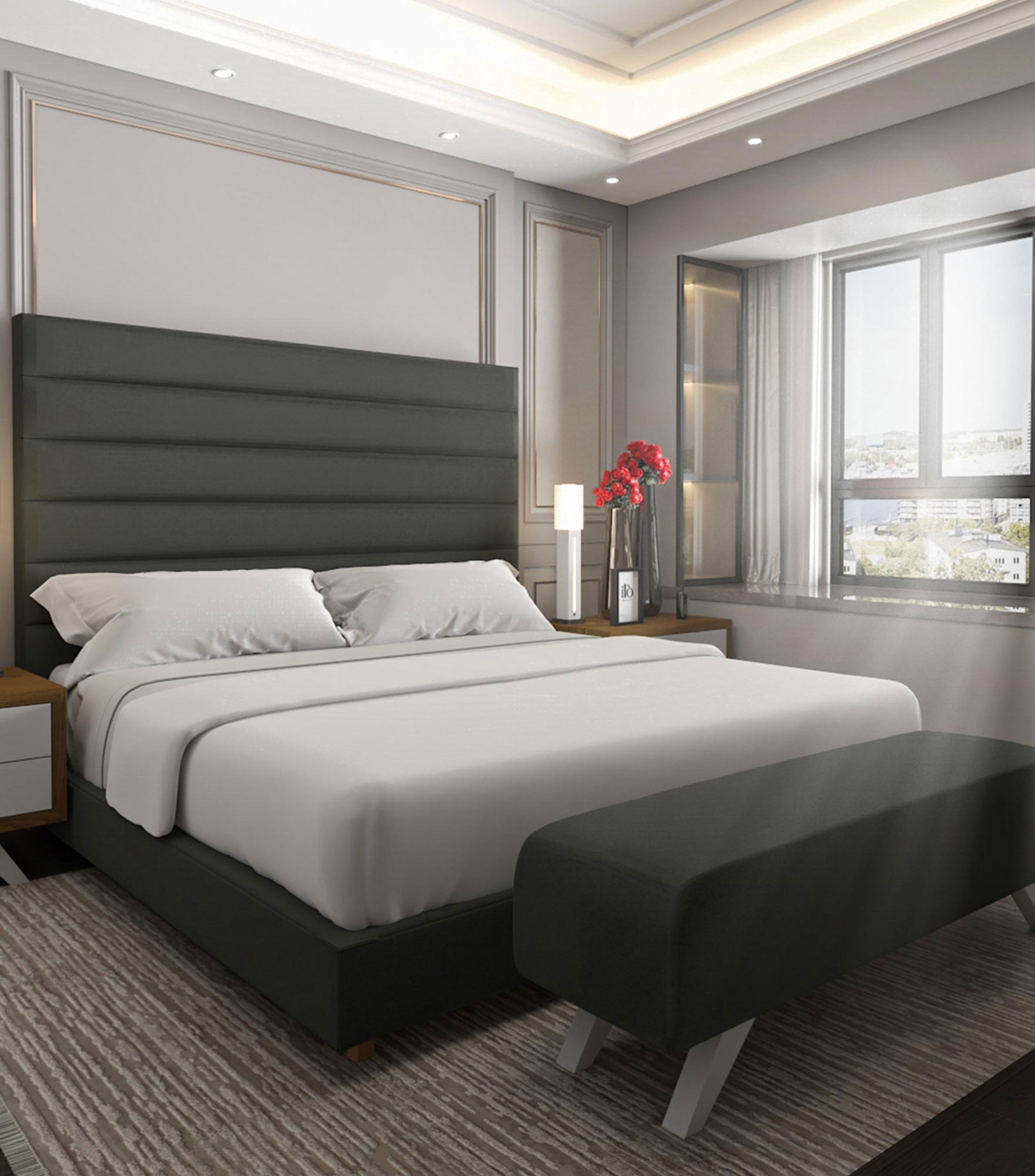 Cama King Size Ribbed V whiskey hori en madera