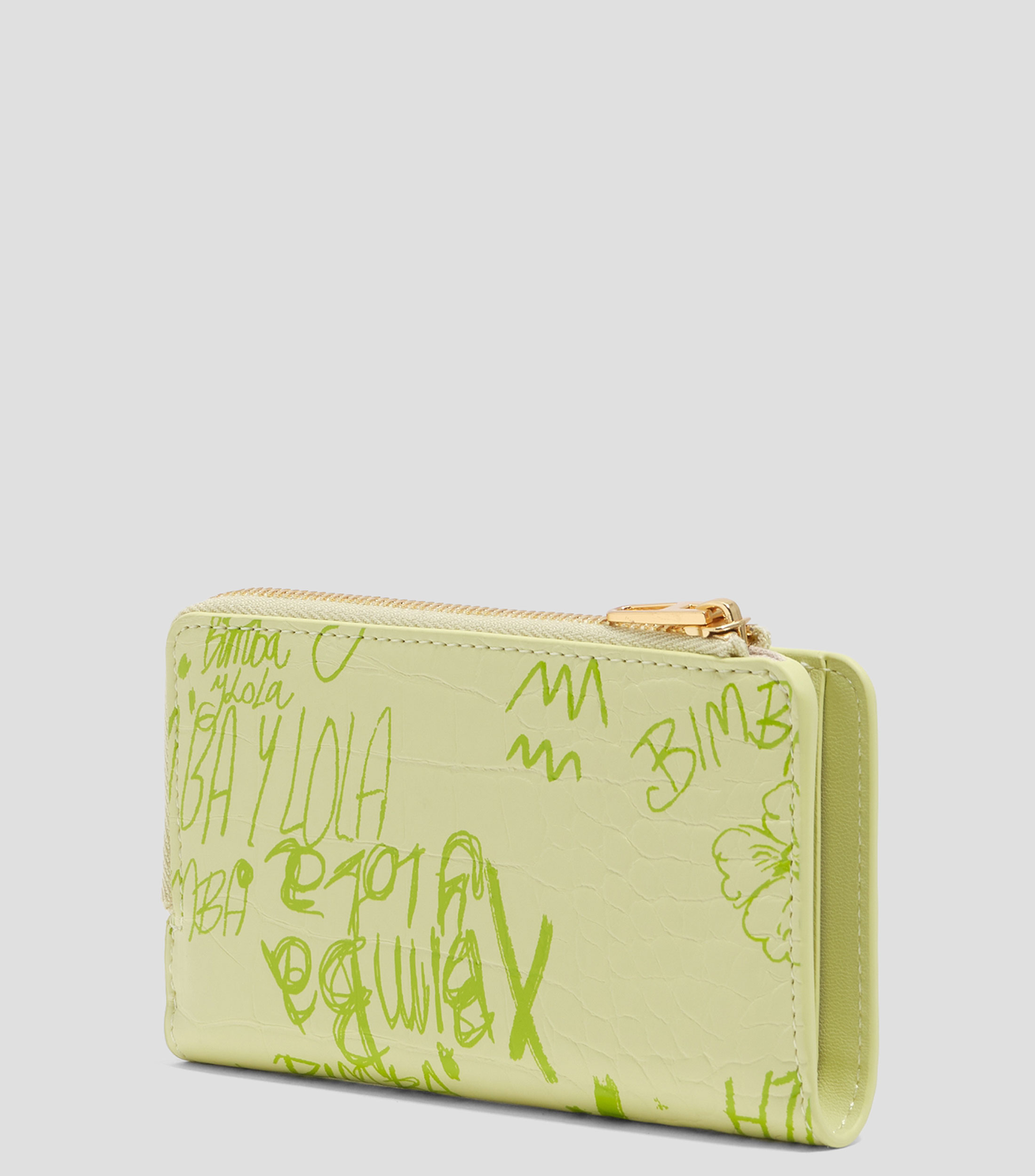 Cartera compacta textura brillo print Bimba logos verde pastel Mujer