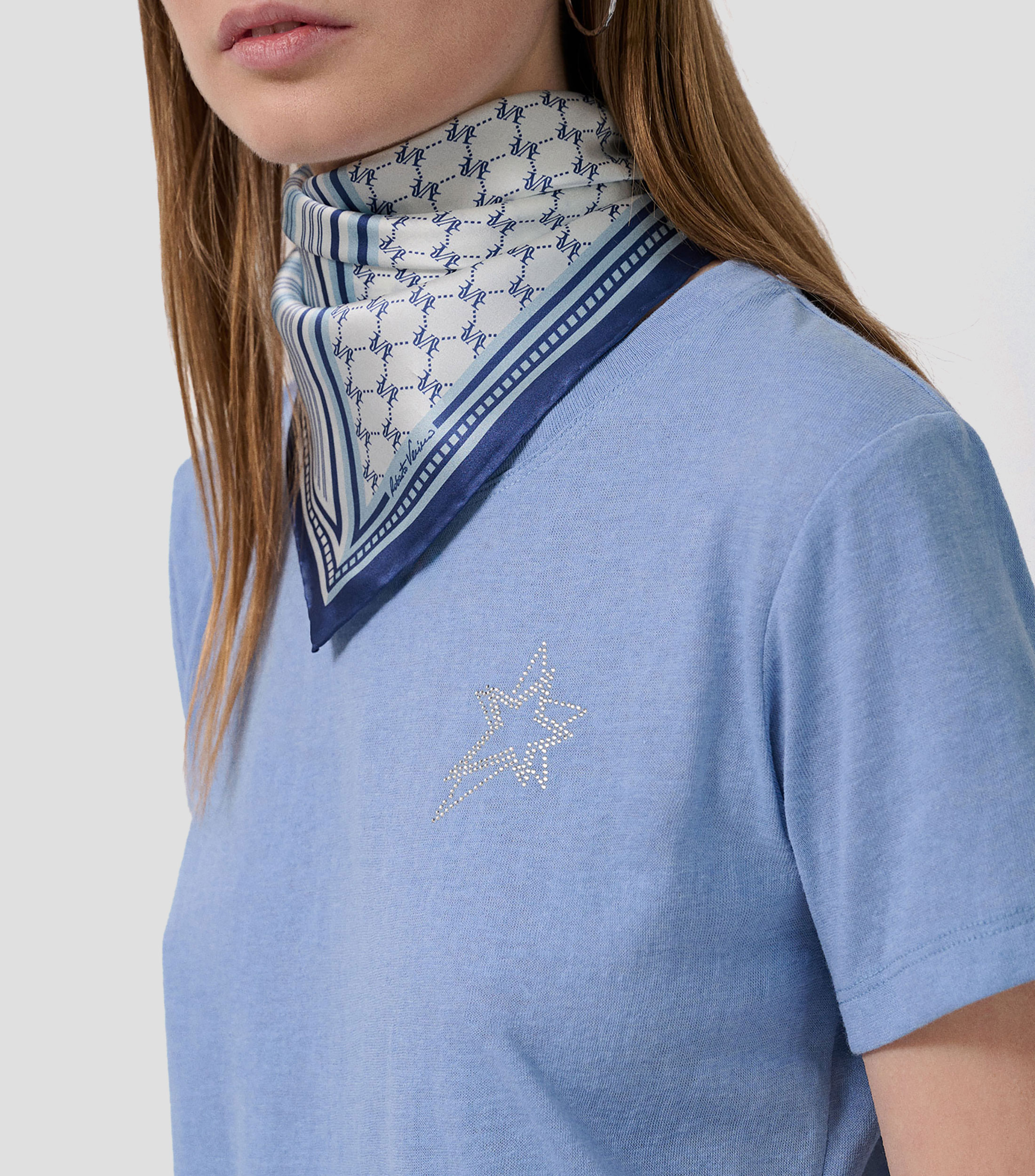 Pañuelo de seda azul/blanco estampado Mujer