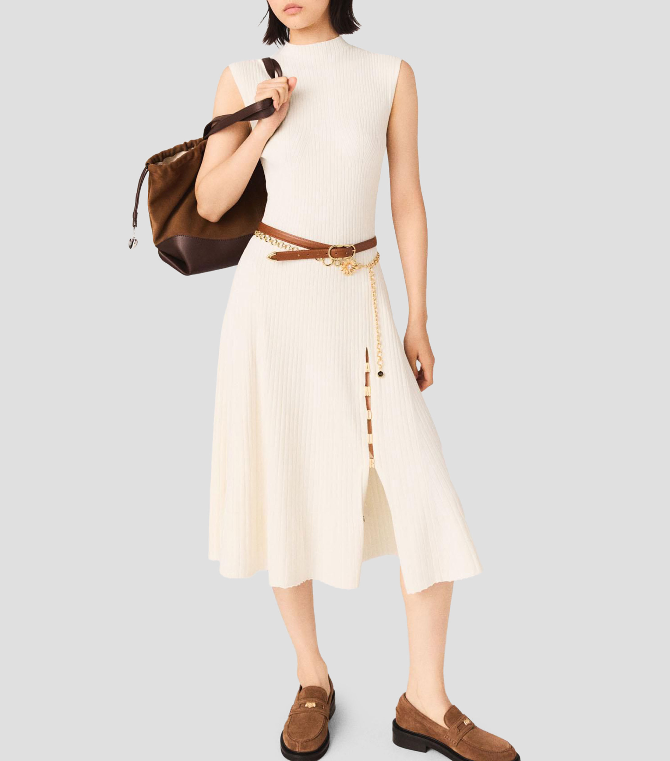 Vestido midi liso Mujer