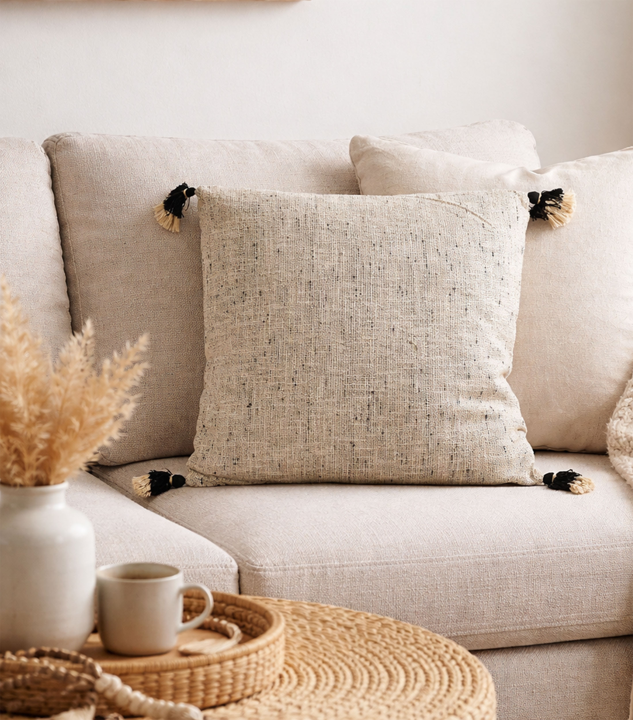 Cojín decorativo Tassels beige/negro