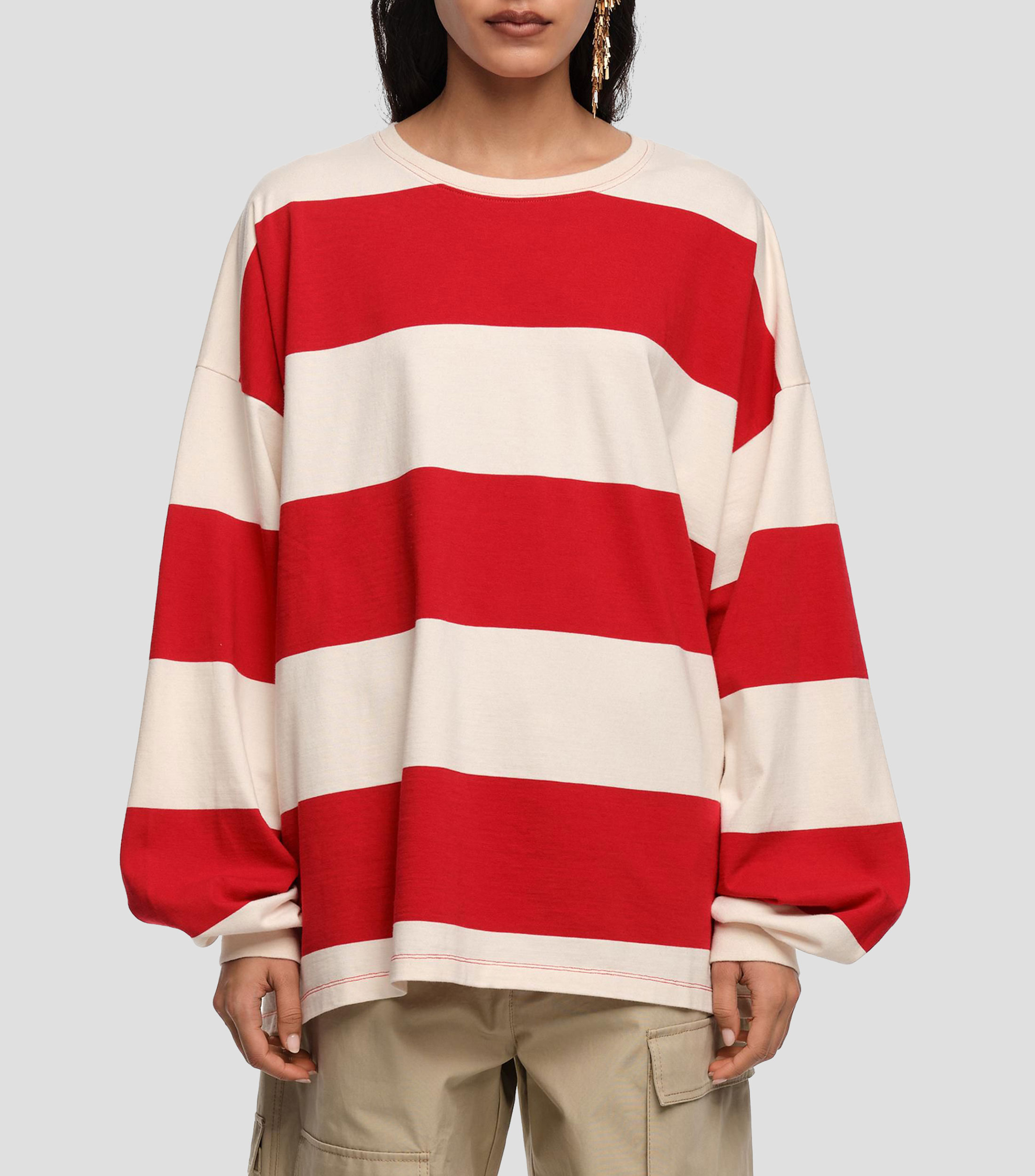 Playera oversized rayas rojas Mujer