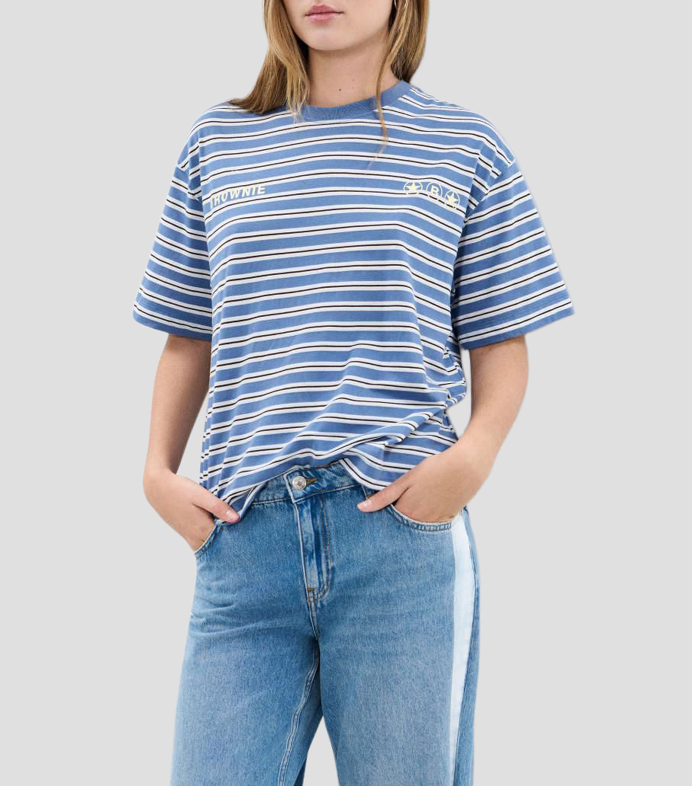Playera cuello redondo manga corta con rayas Mujer