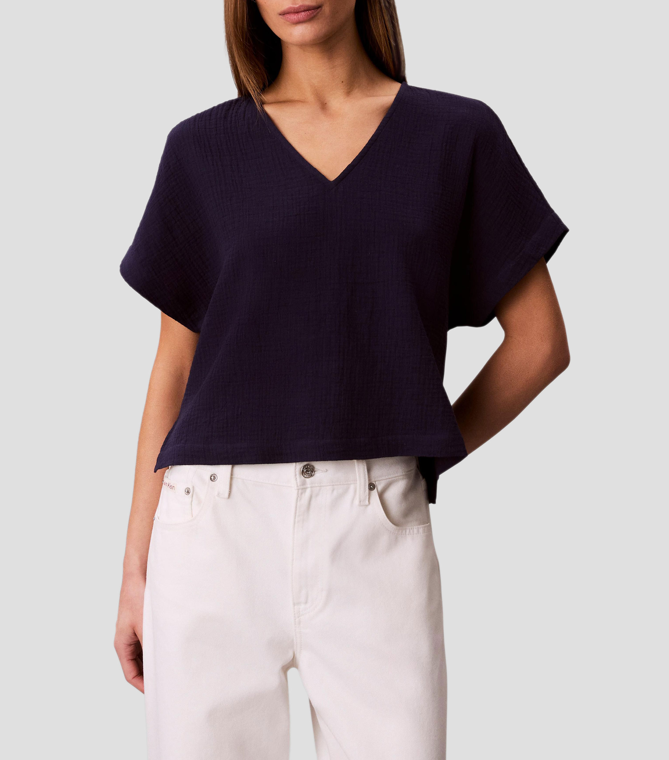 Blusa lisa manga corta Mujer