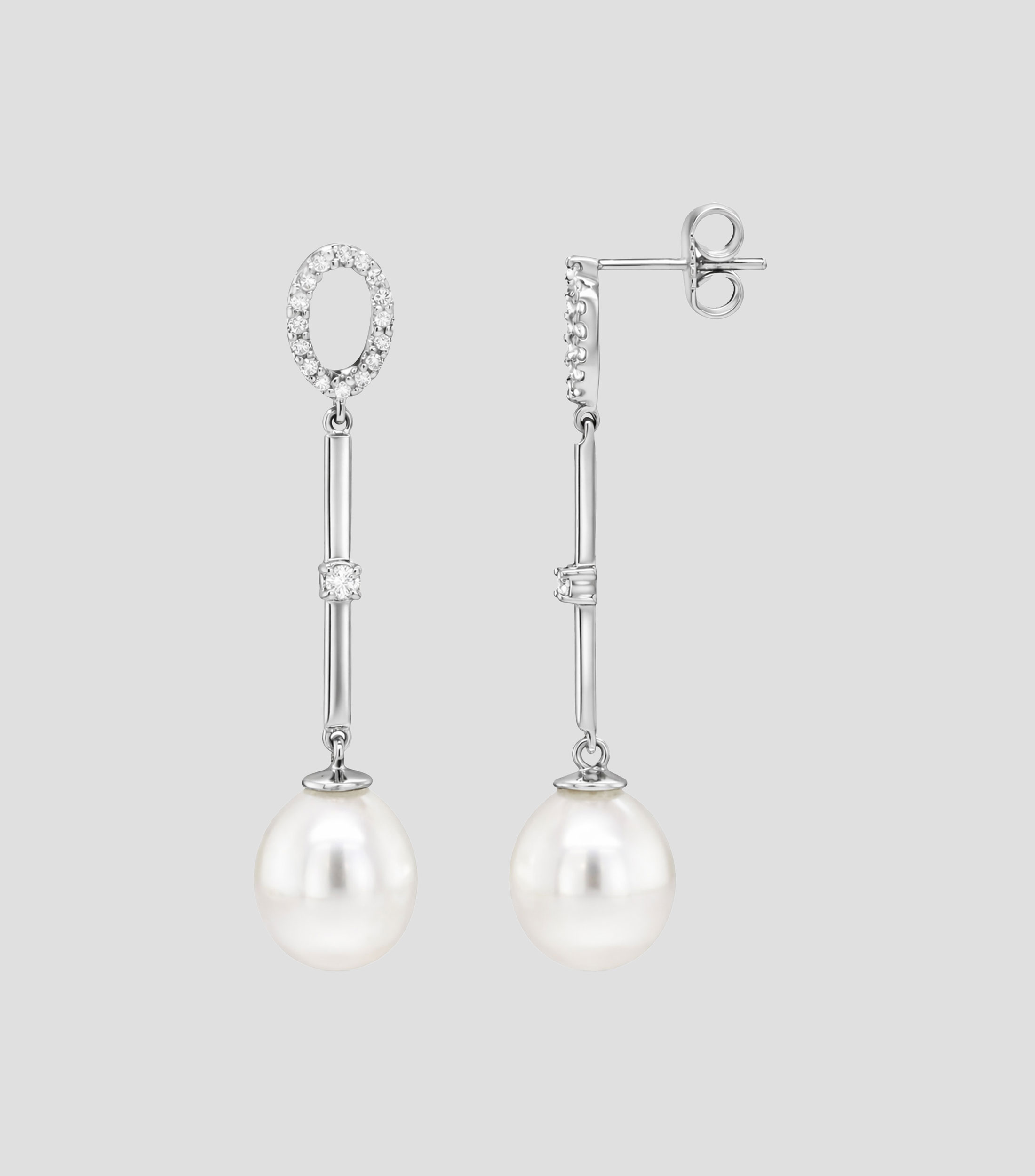 Aretes en oro blanco de 14 kilates con perlas y diamantes Mujer