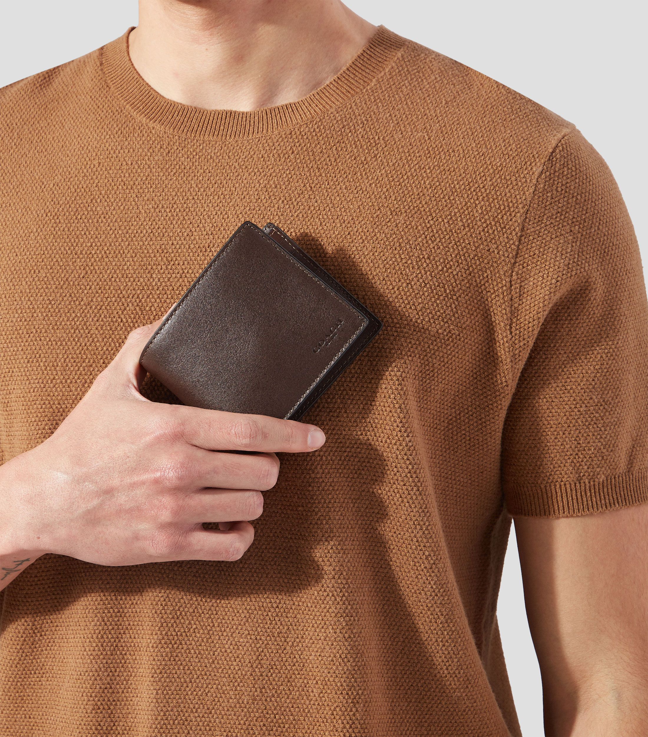 Cartera bifold en piel vacuna 3 en 1 liso Hombre