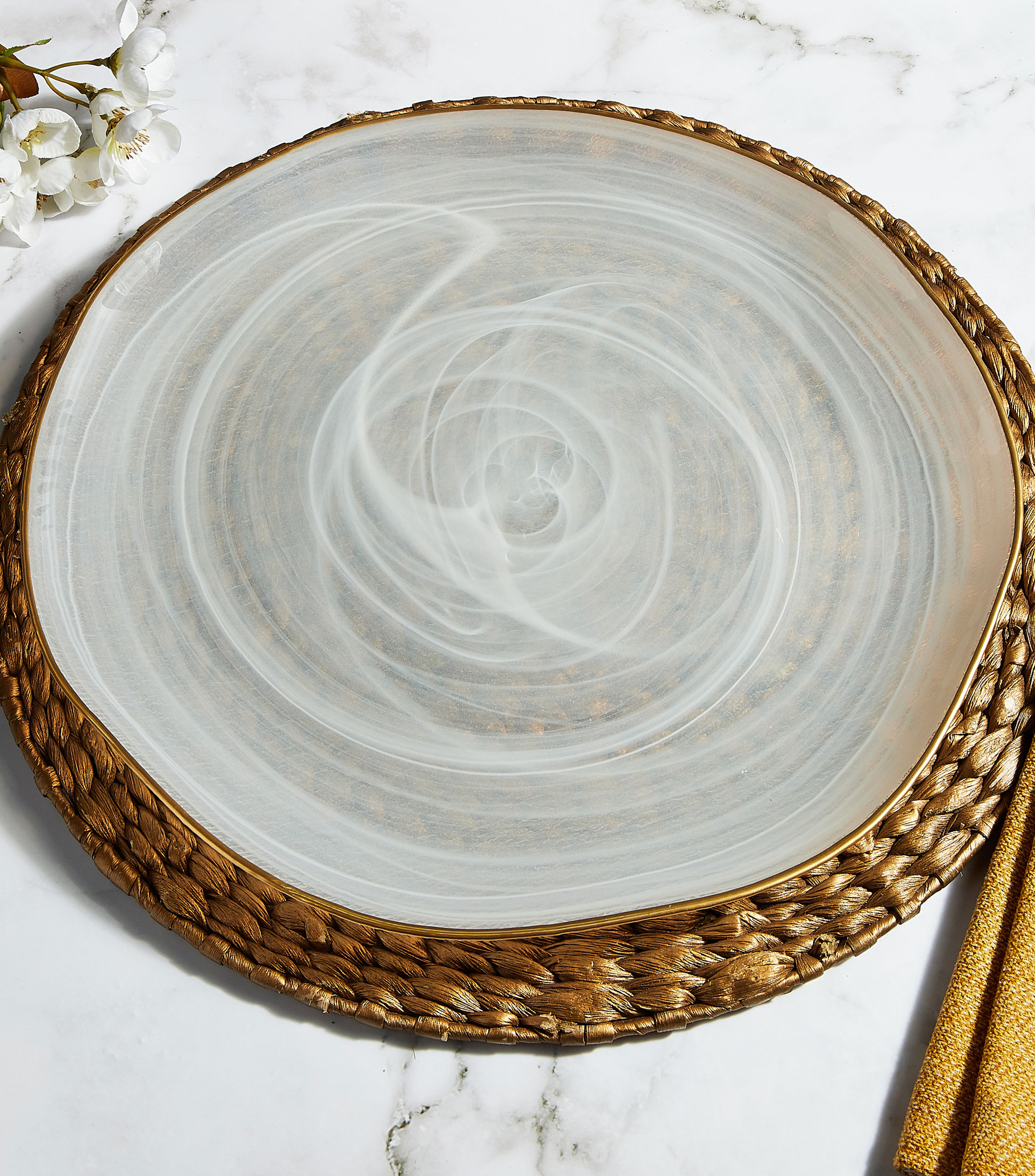 Plato Base Alabastro Blanco