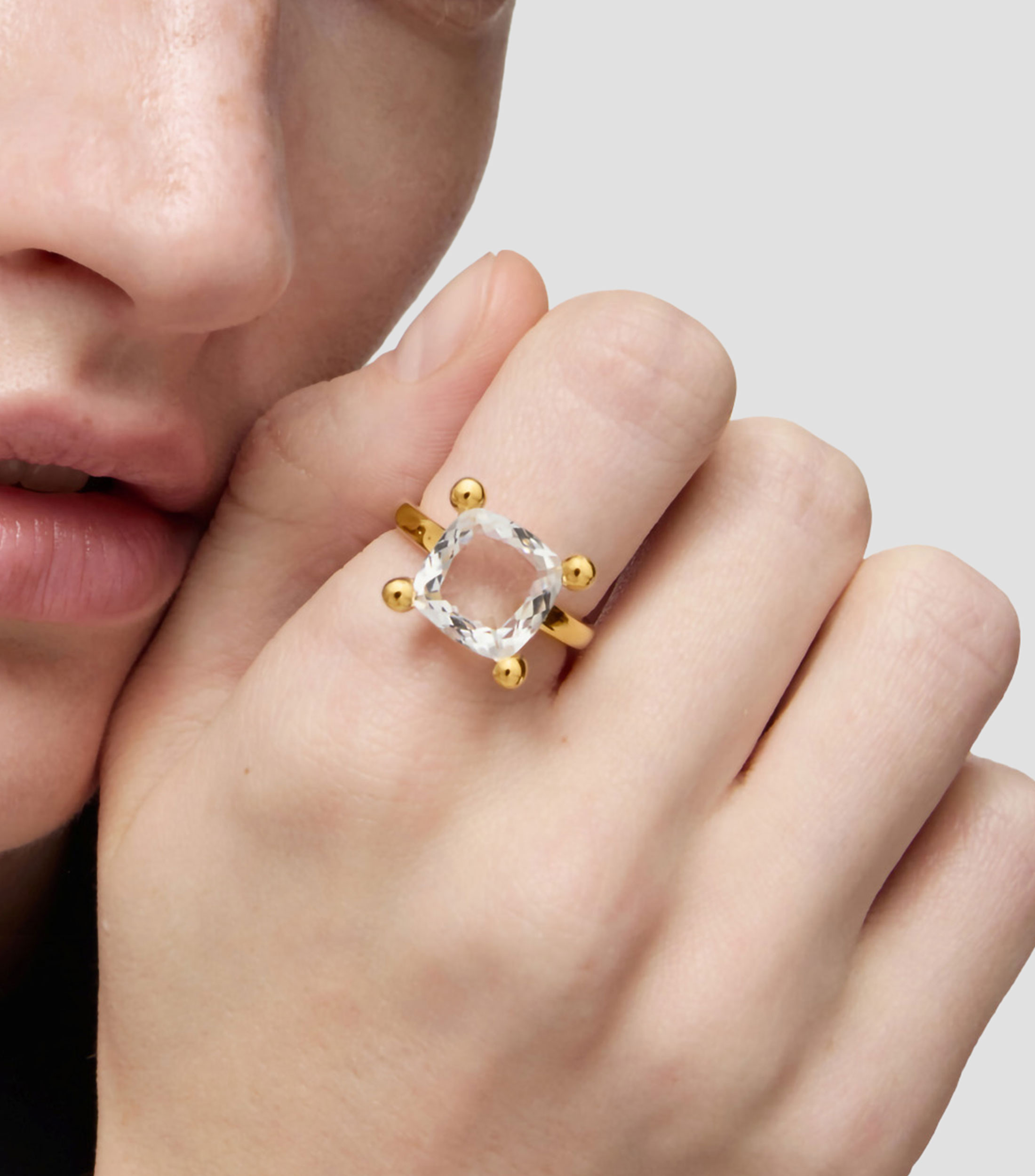 Anillo en plata Color con cuarzo blanco Mujer