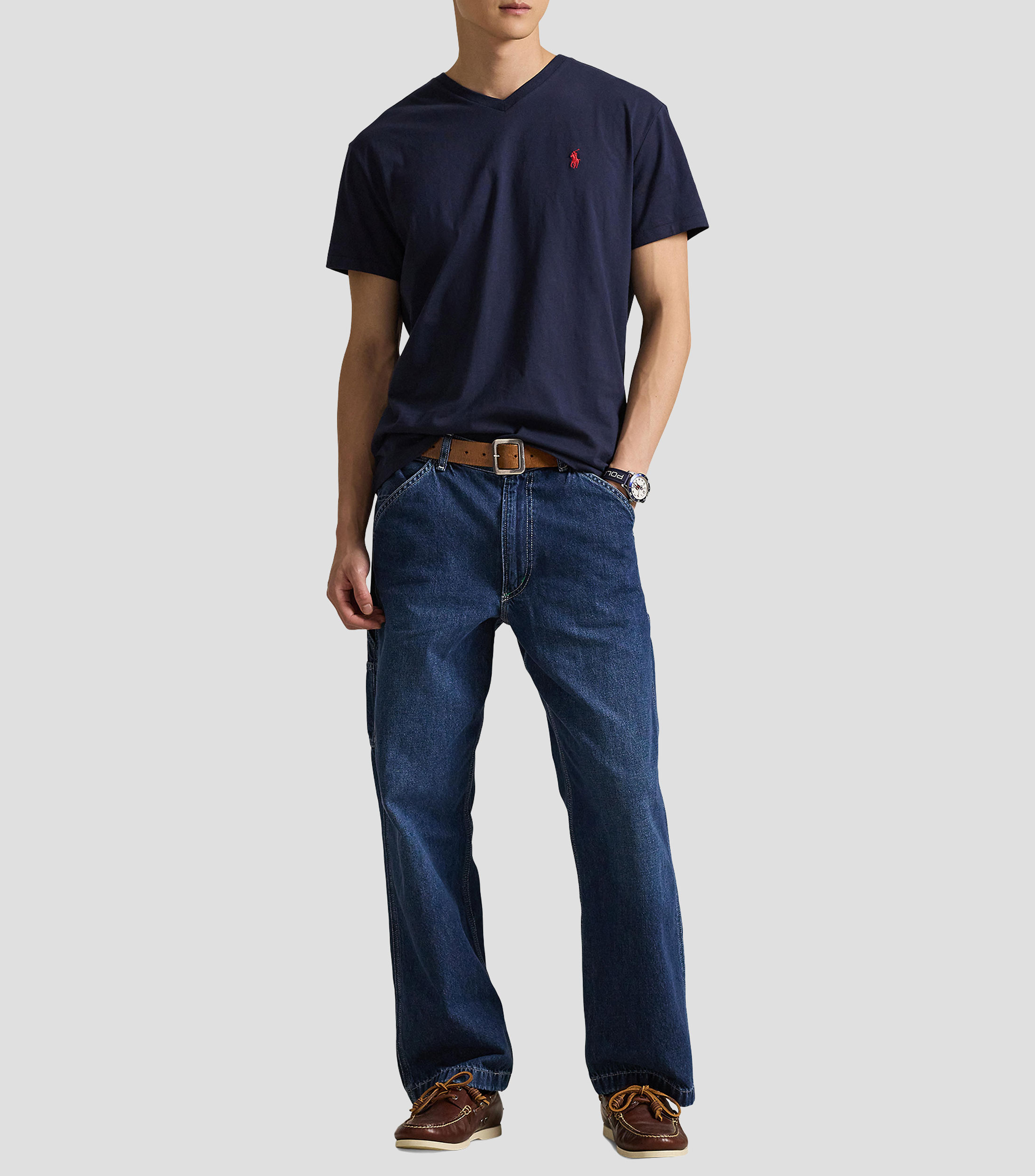 Playera cuello V manga corta lisa Hombre