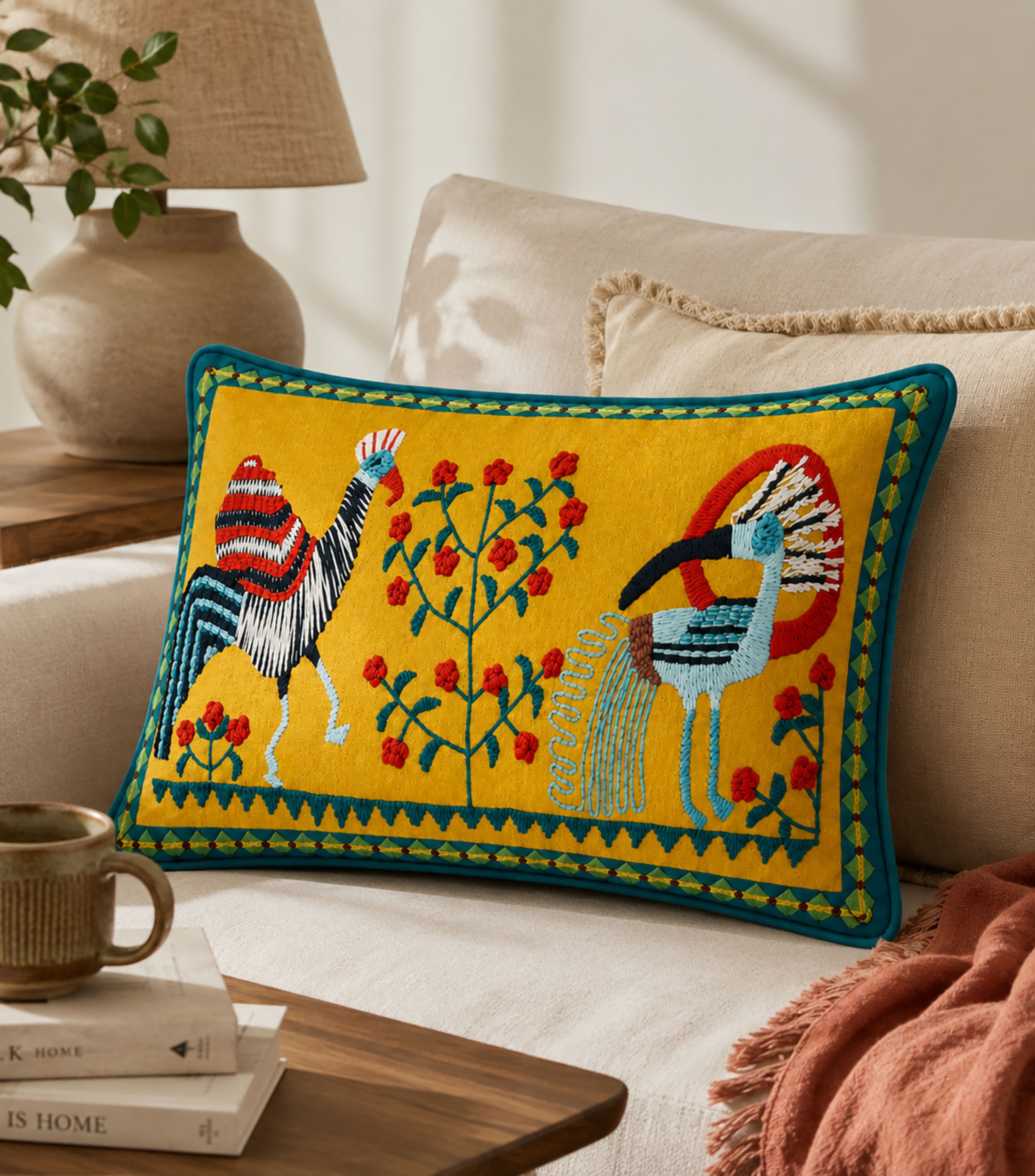 Cojín decorativo ancestral con bordado