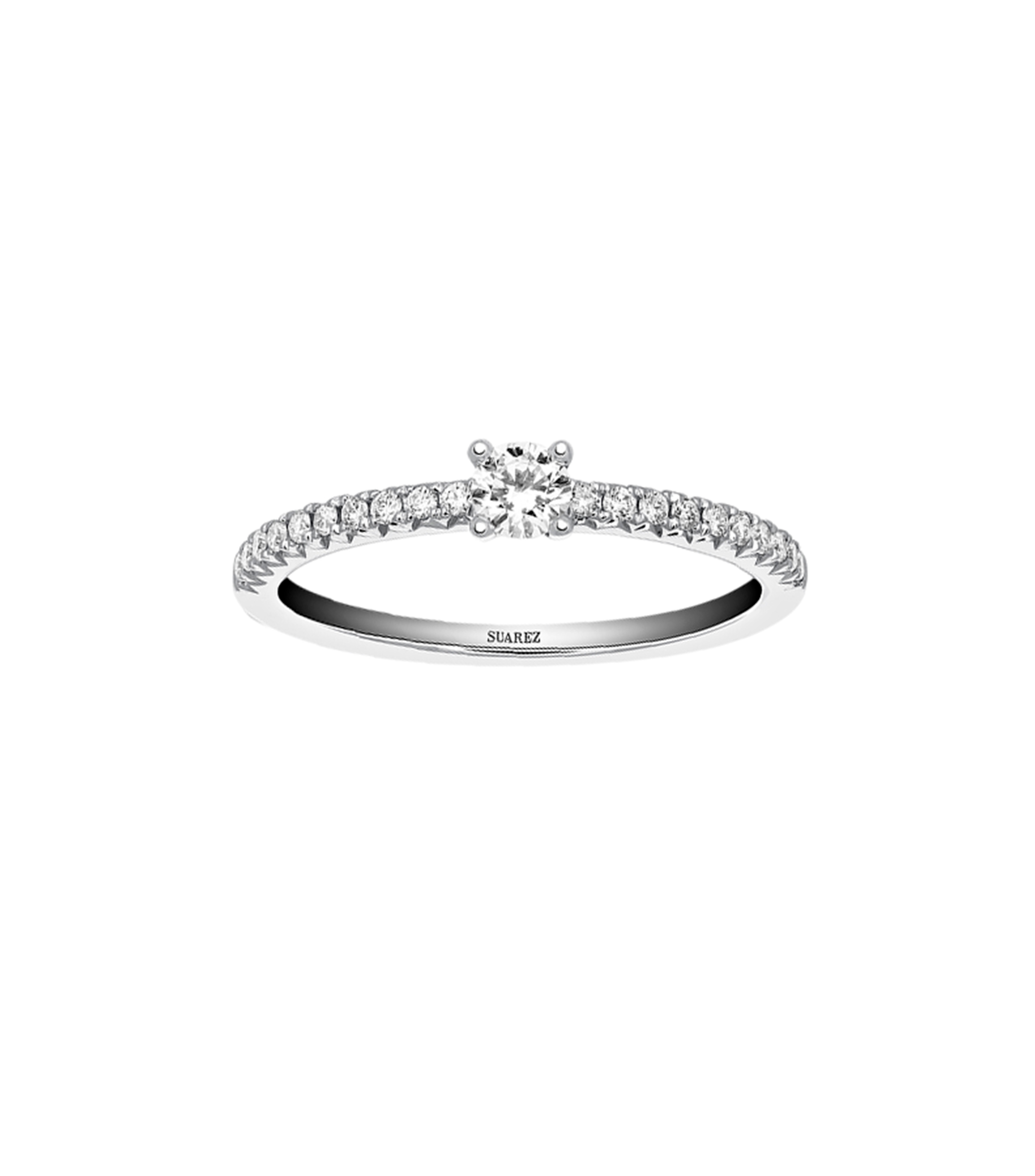 Anillo Solitario en oro blanco 18 Kts con diamantes Compromiso Mujer Talla 7