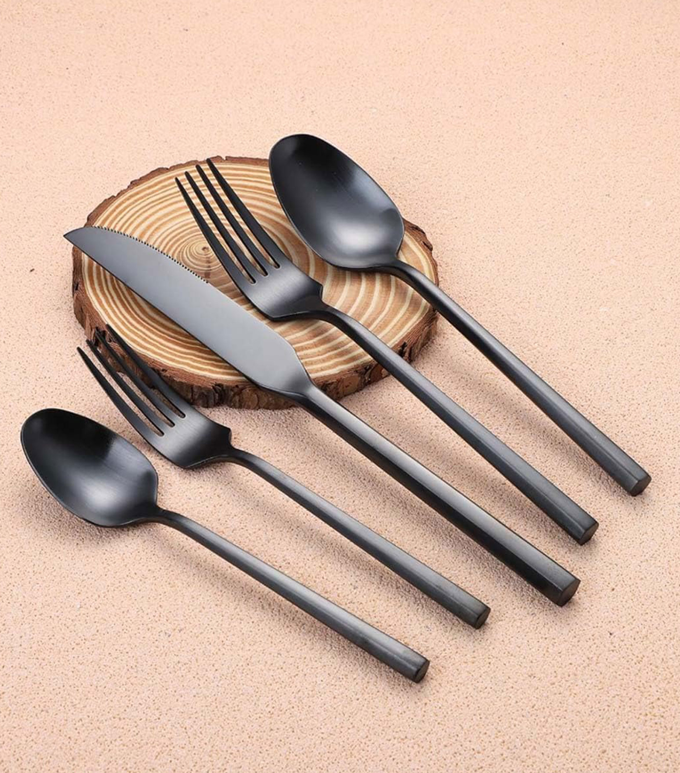 Set de cubiertos 20 piezas en acero inoxidable negro mate