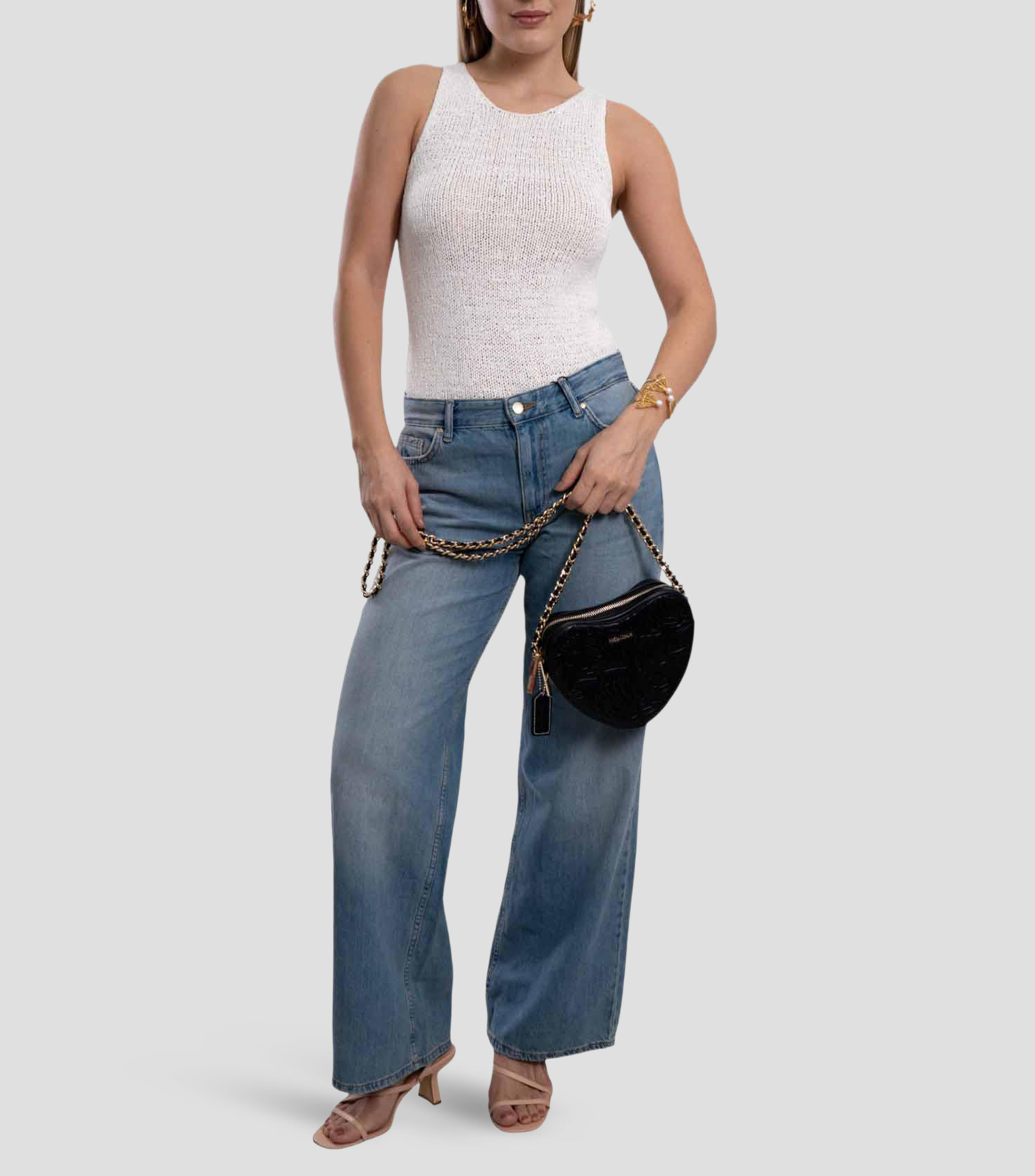 Bolsa crossbody negra en piel sólida Mujer