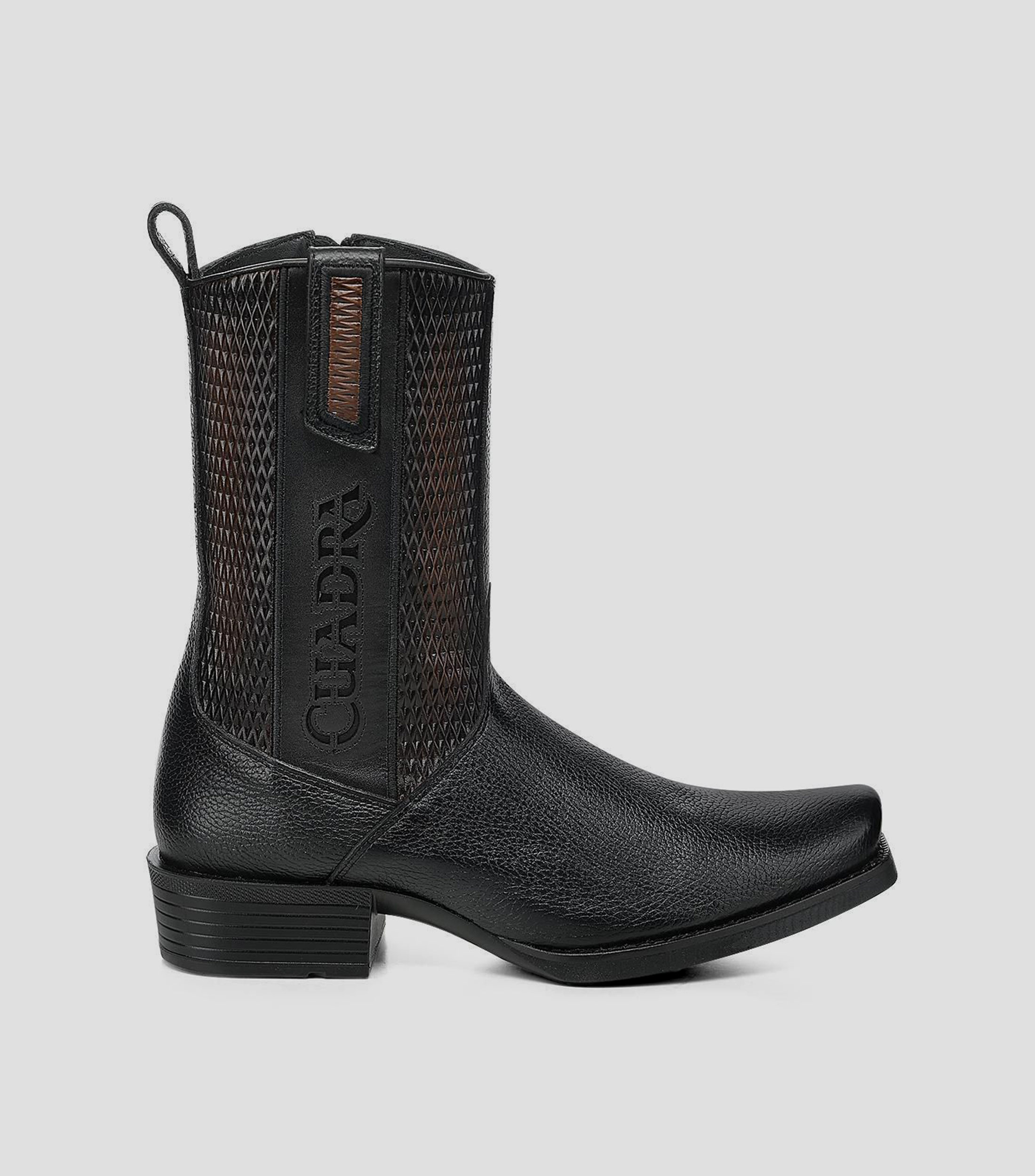 Botas casuales medias en piel con tacón bajo ancho Hombre