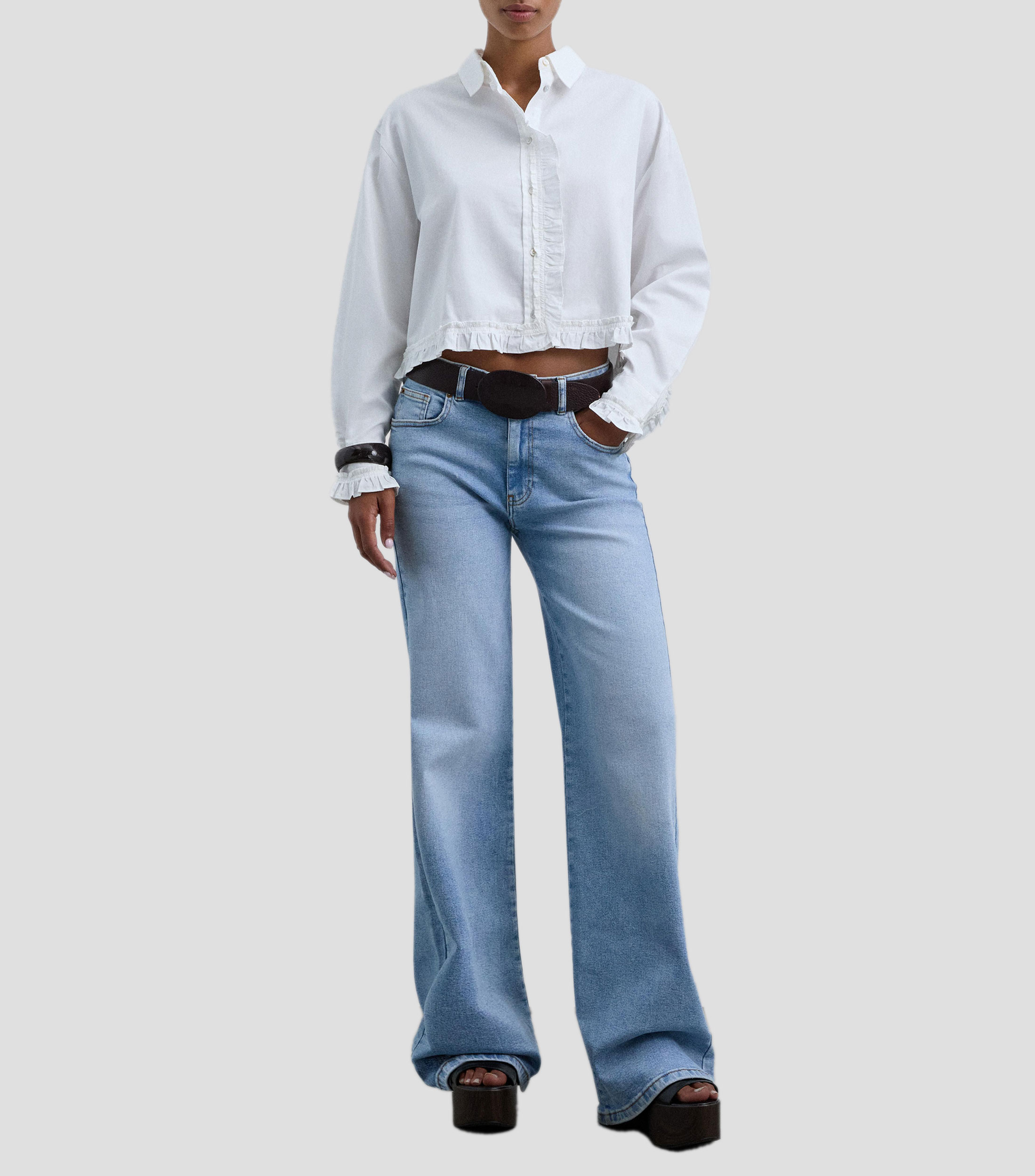 Camisa lisa manga larga Mujer