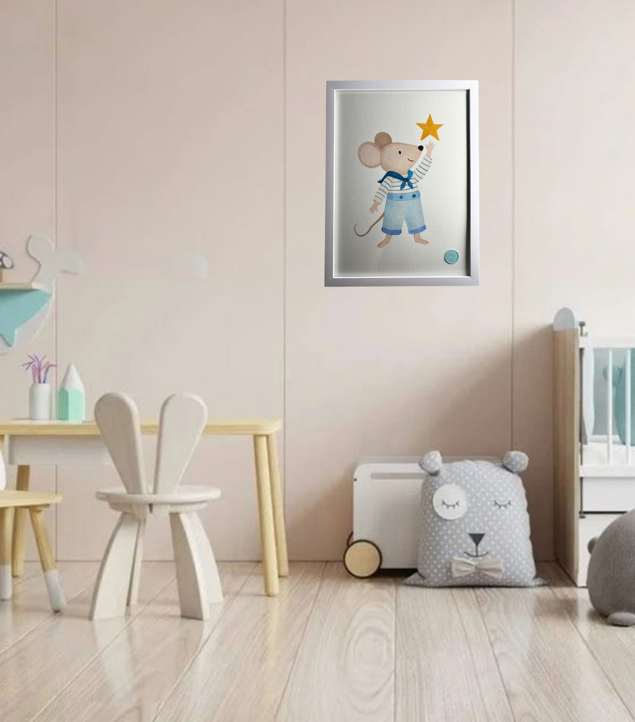 Cuadro decorativo Ratoncito Estrellita en poliestireno y cristal