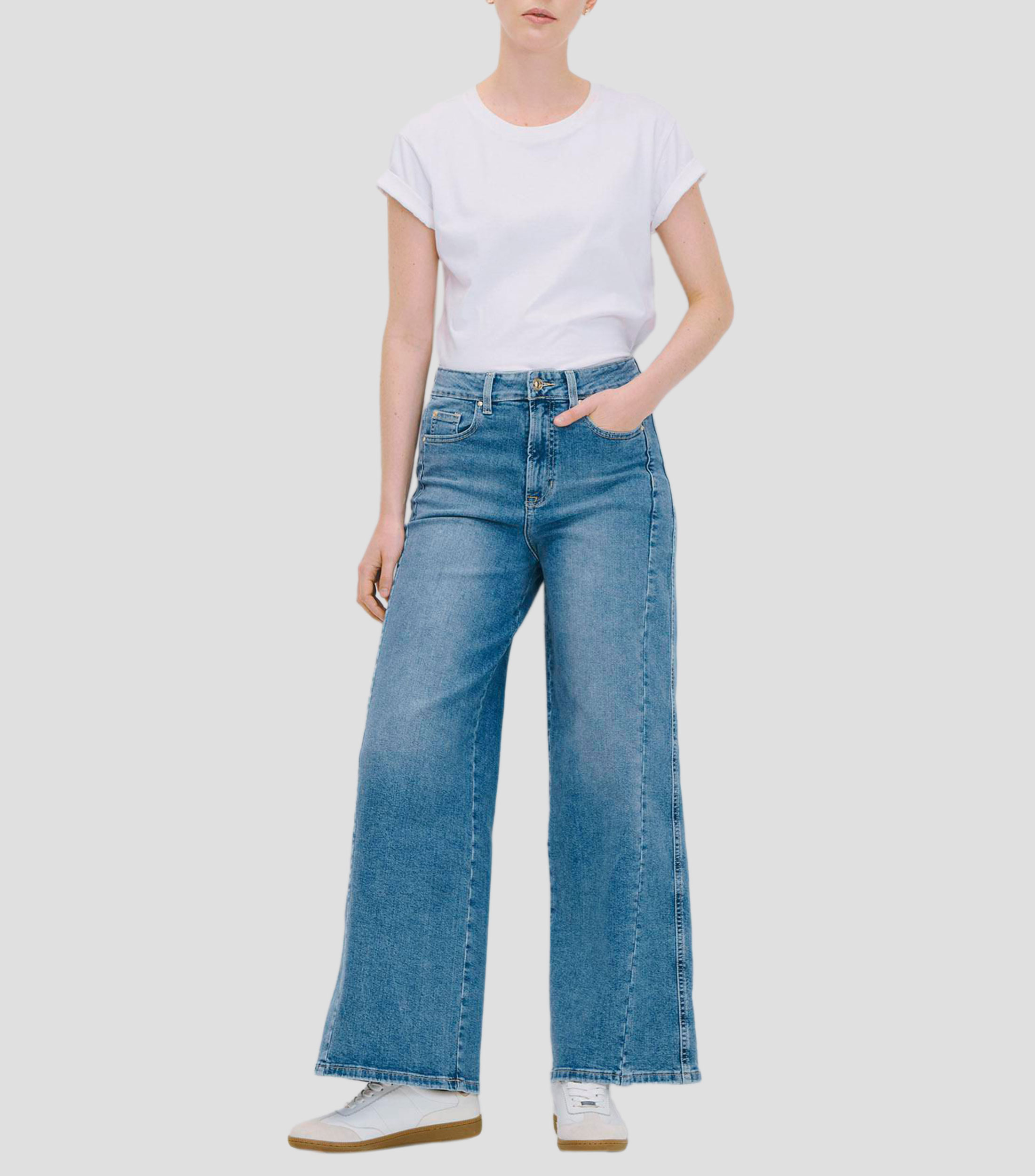 Jeans Flare con Costilla Azul oscuro Mujer