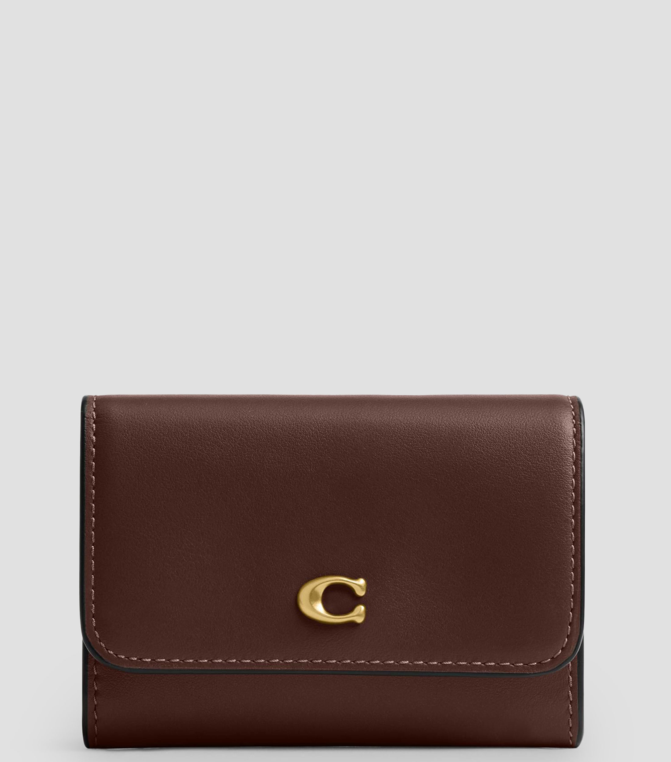 Tarjetero café oscuro en piel Flap Mujer