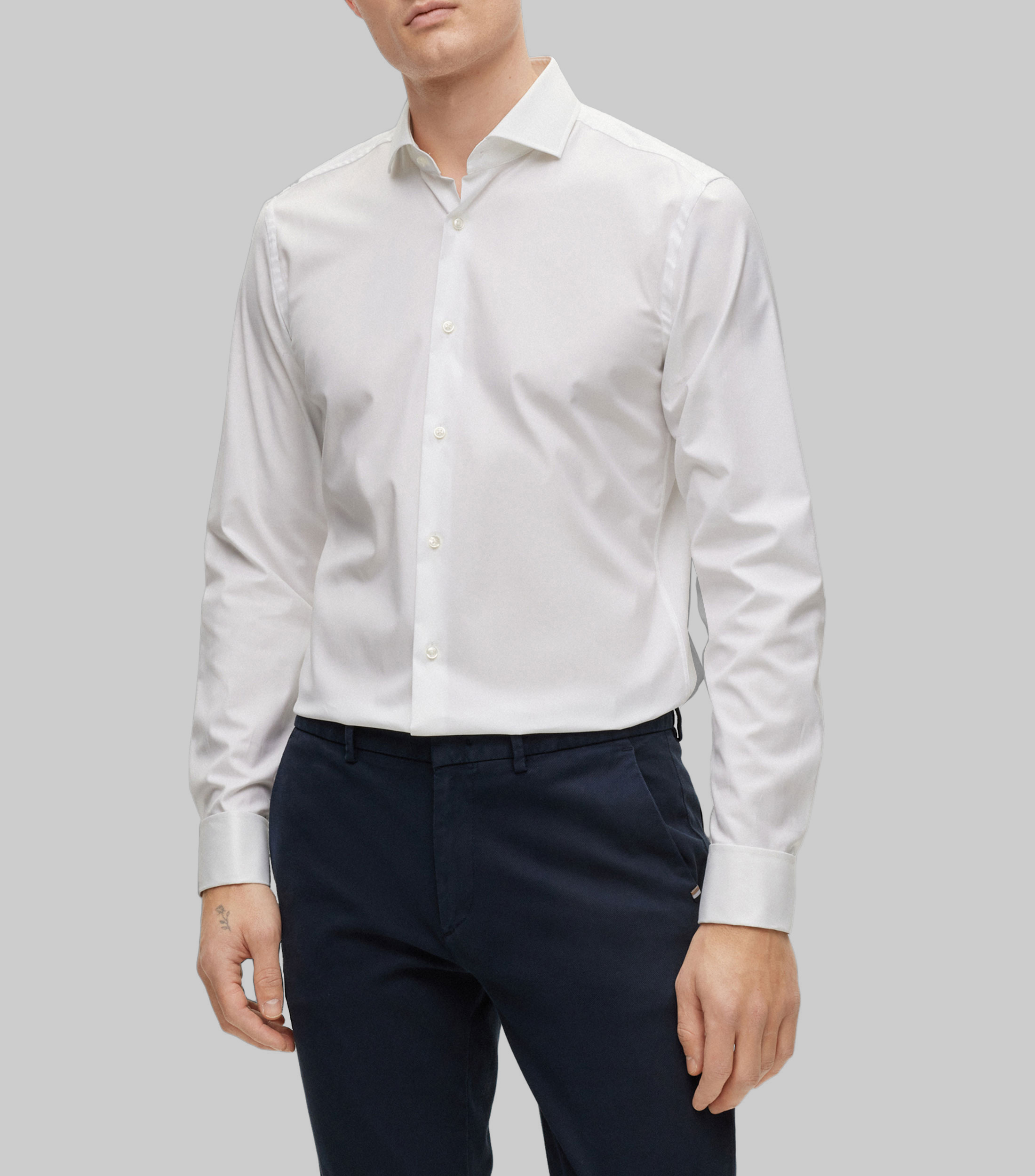 Camisa slim de algodón elástico con puños dobles Hombre