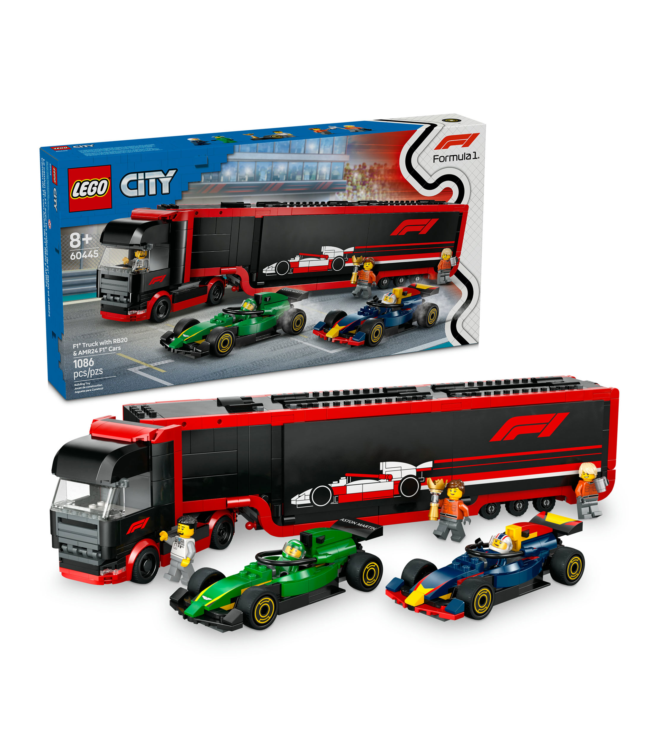 Lego City Camión de F1 con Autos de F1 RB20 y AMR24 60445